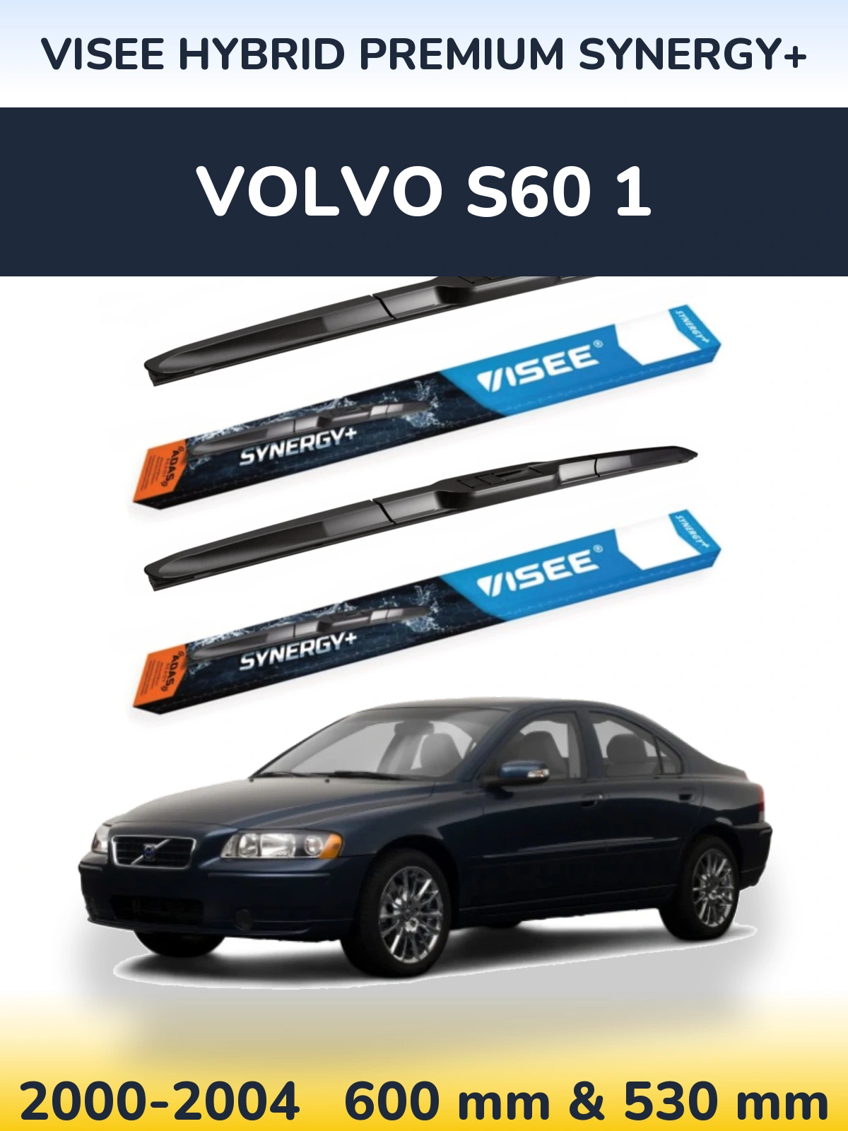 Front wiper blade set VISEE HYBRID PREMIUM SYNERGY+ 600 & 530 mm for Volvo S60 1 2000-2004