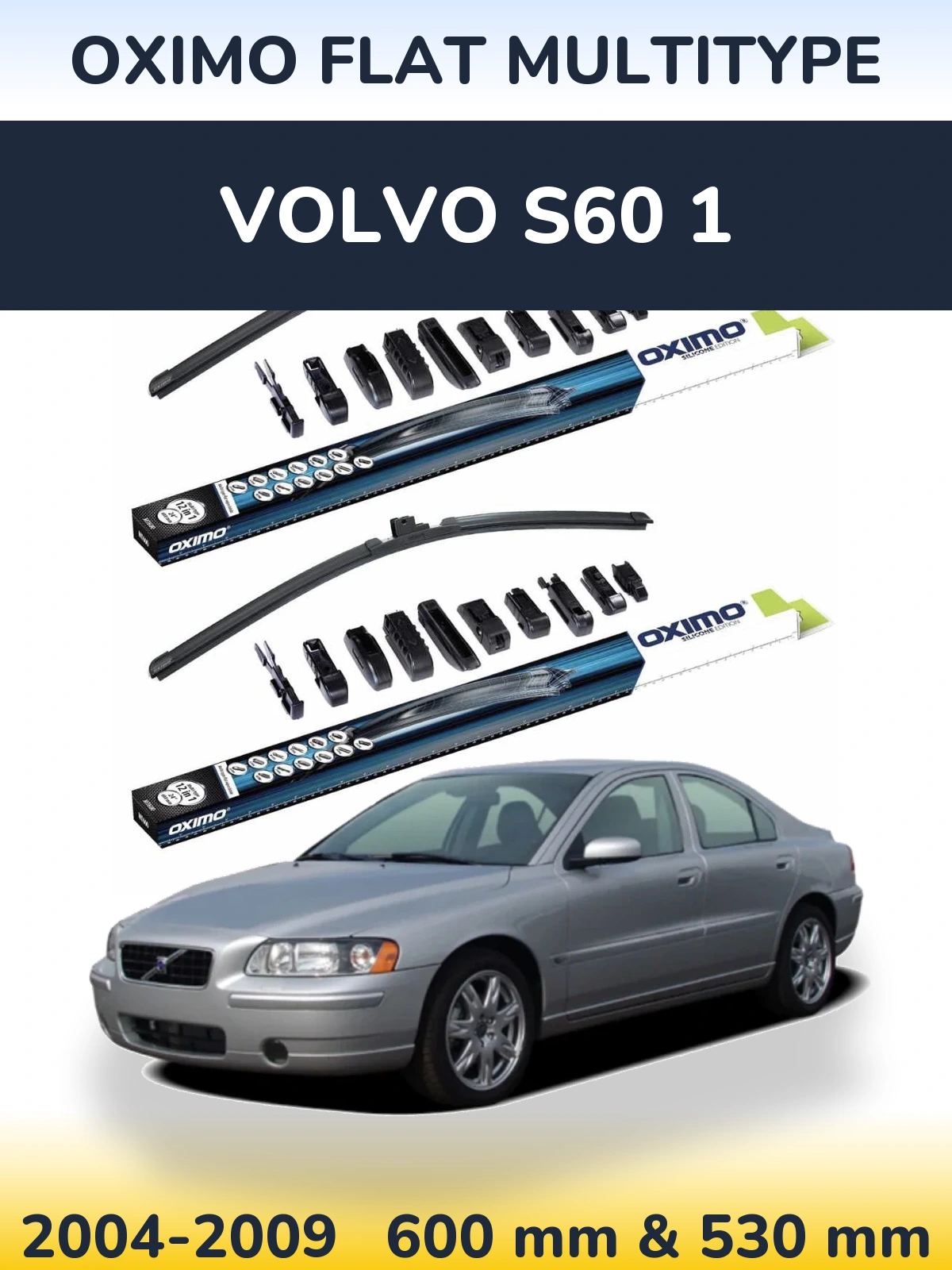 Комплект передних дворников Oximo Flat MultiТипe 600 & 530 мм для Volvo S60 1 2004-2009
