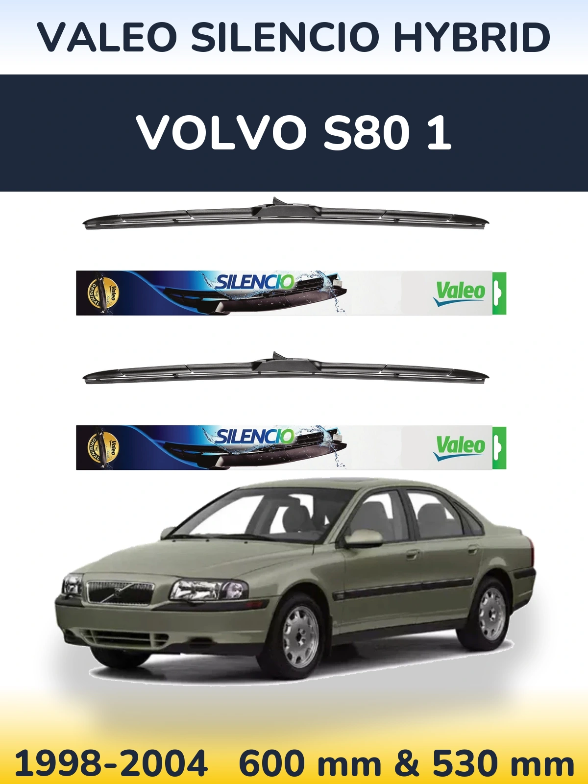 Комплект передних дворников Valeo Silencio Hybrid 600 & 530 мм для Volvo S80 1 1998-2004
