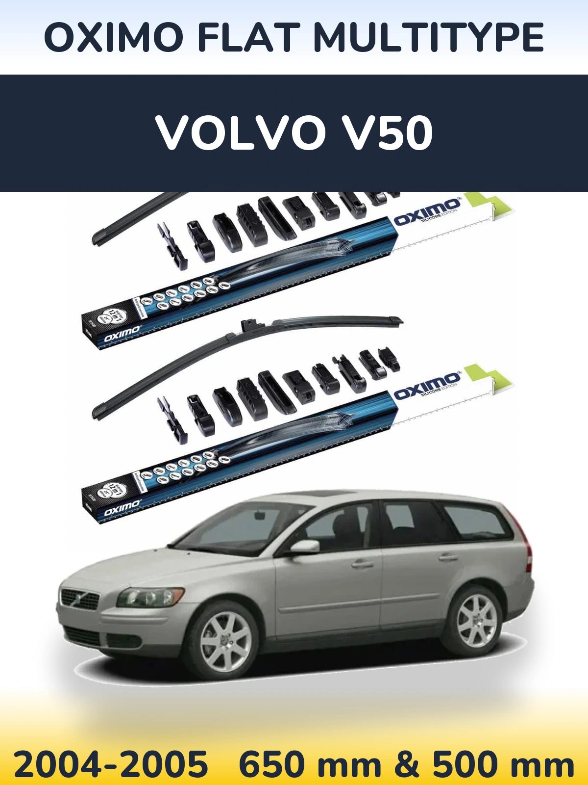 Комплект передних дворников Oximo Flat MultiТипe 650 & 500 мм для Volvo V50 2004-2005