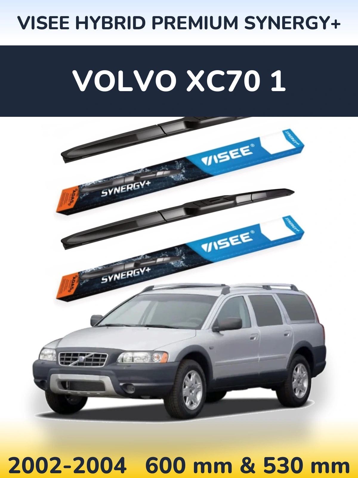 Front wiper blade set VISEE HYBRID PREMIUM SYNERGY+ 600 & 530 mm for Volvo XC70 1 2002-2004