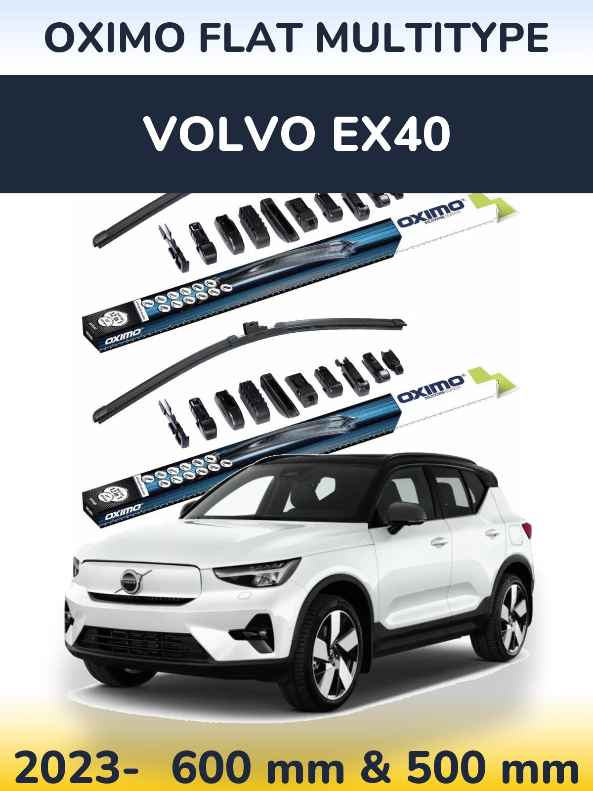 Front wiper blade set Oximo Flat MultiTypee 600 & 500 mm for Volvo EX40 2023-2026