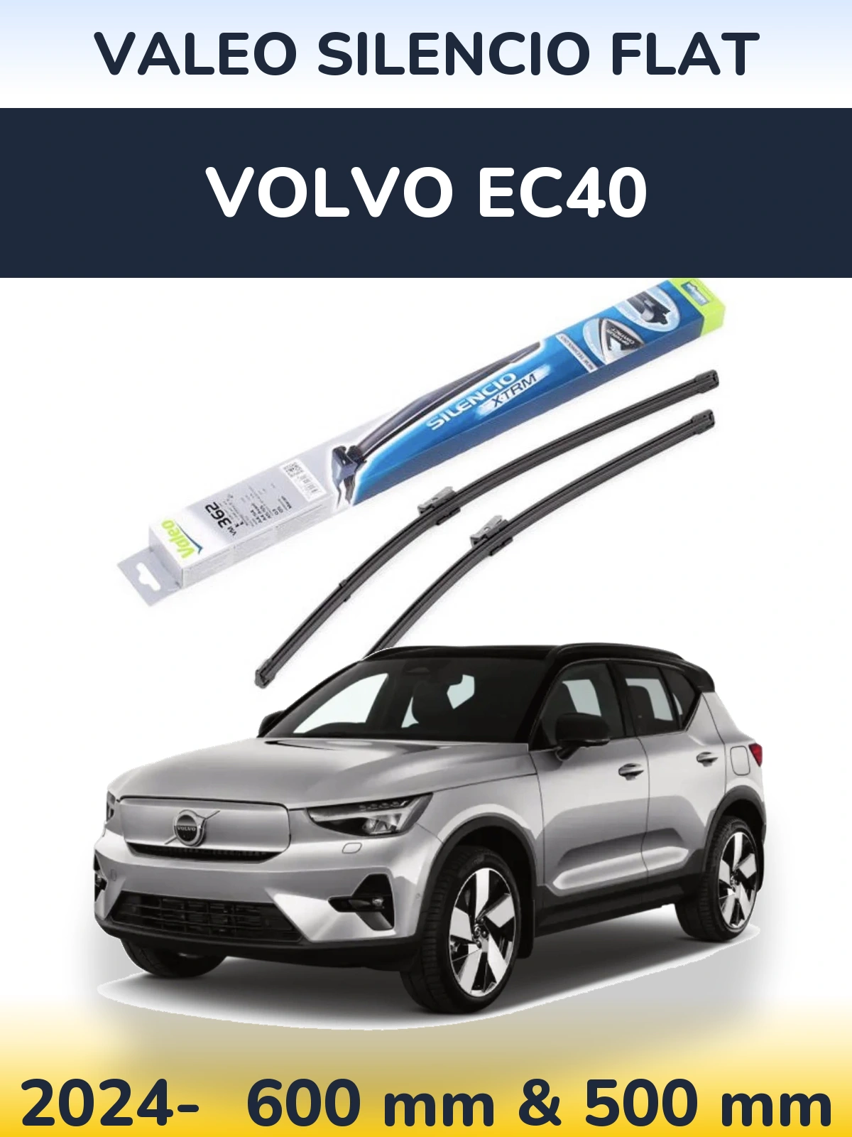 Front wiper blade set Valeo Silencio Flat 600 & 500 mm for Volvo EC40 2024-2026