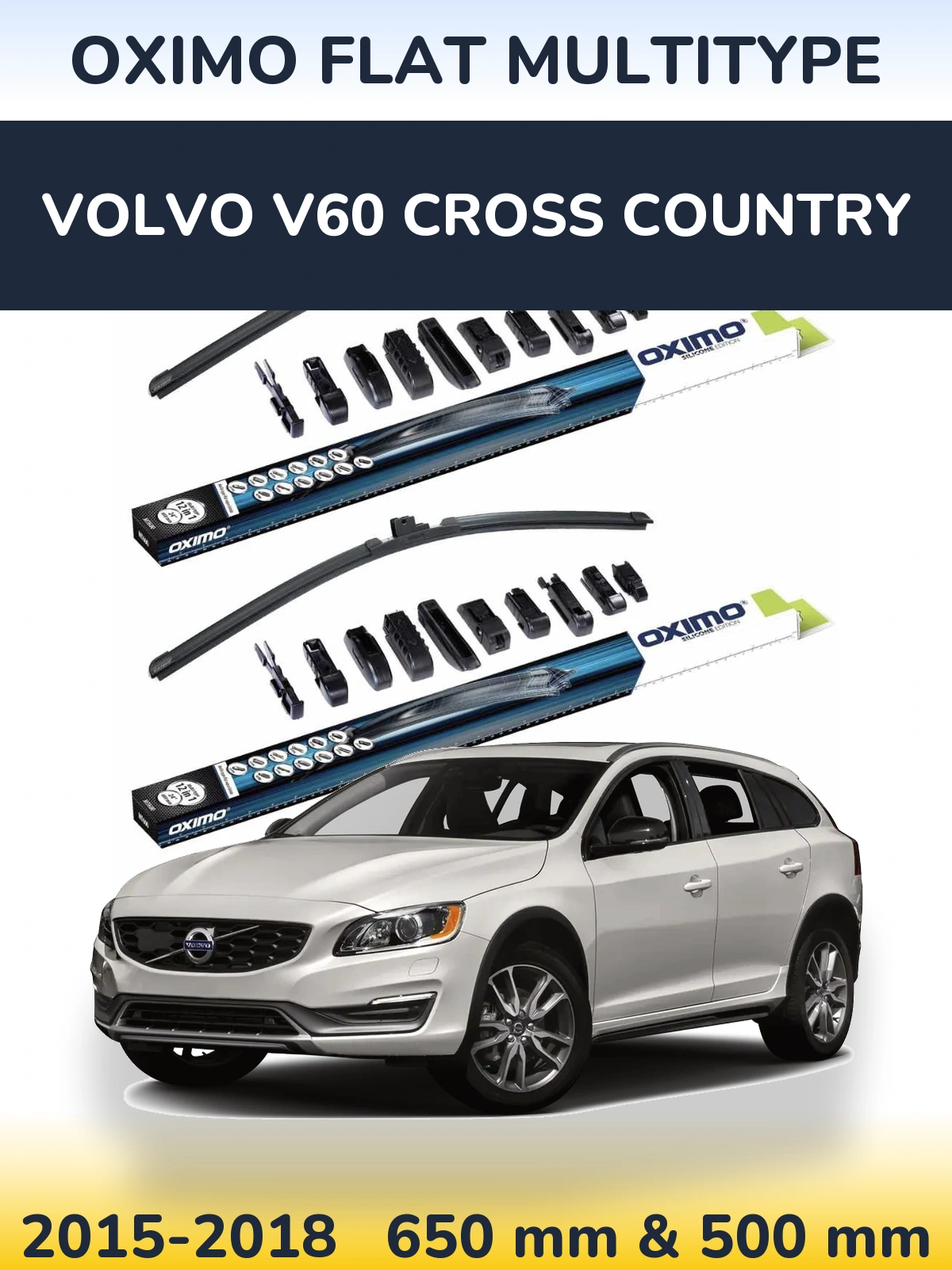 Комплект передних дворников Oximo Flat MultiТипe 650 & 500 мм для Volvo V60 Cross Country 2015-2018