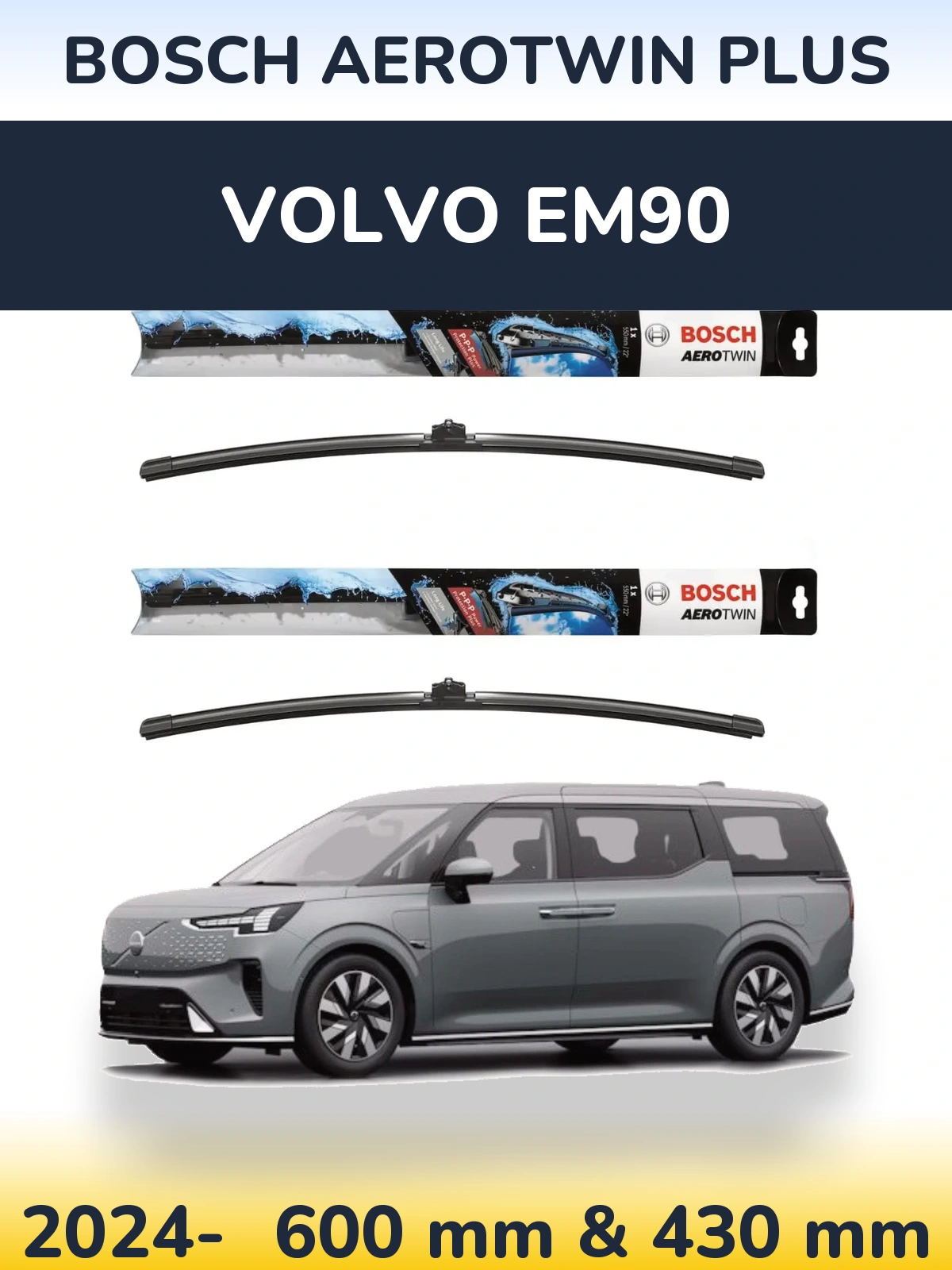 Комплект передних дворников BOSCH AeroTwin Plus 600 & 430 мм для Volvo EM90 2024-2026