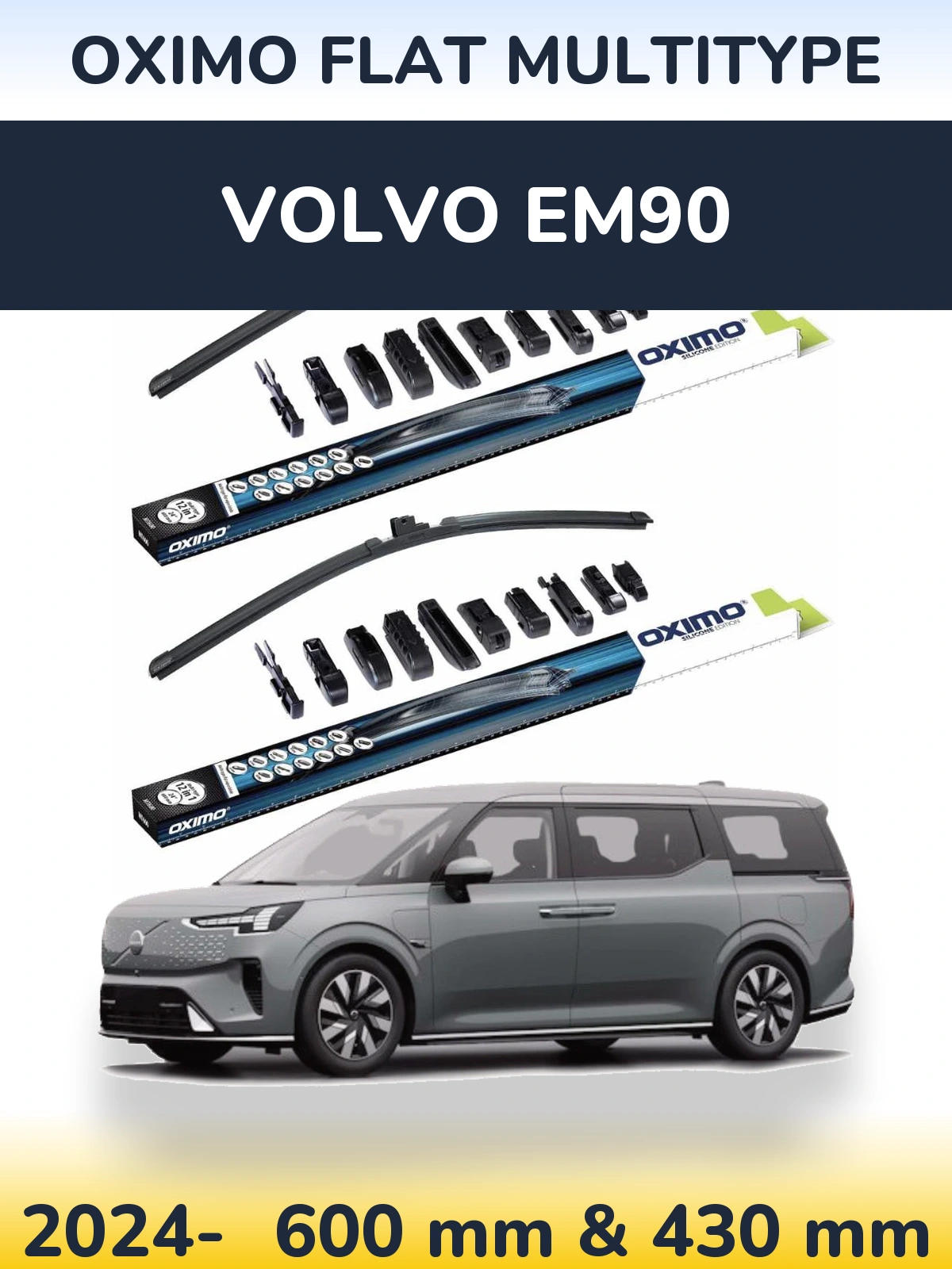 Комплект передних дворников Oximo Flat MultiТипe 600 & 430 мм для Volvo EM90 2024-2026