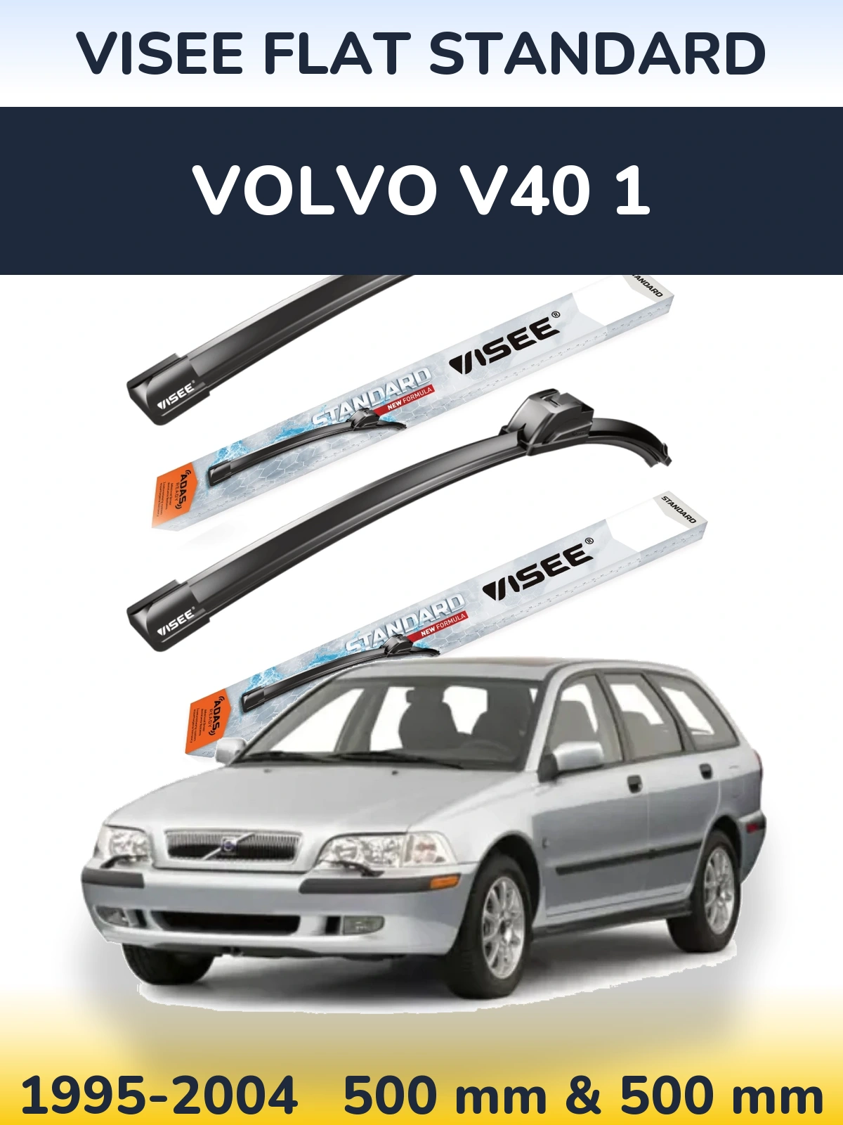Комплект передніх щіток VISEE FLAT STANDARD 500 & 500 мм для Volvo V40 1 1995-2004