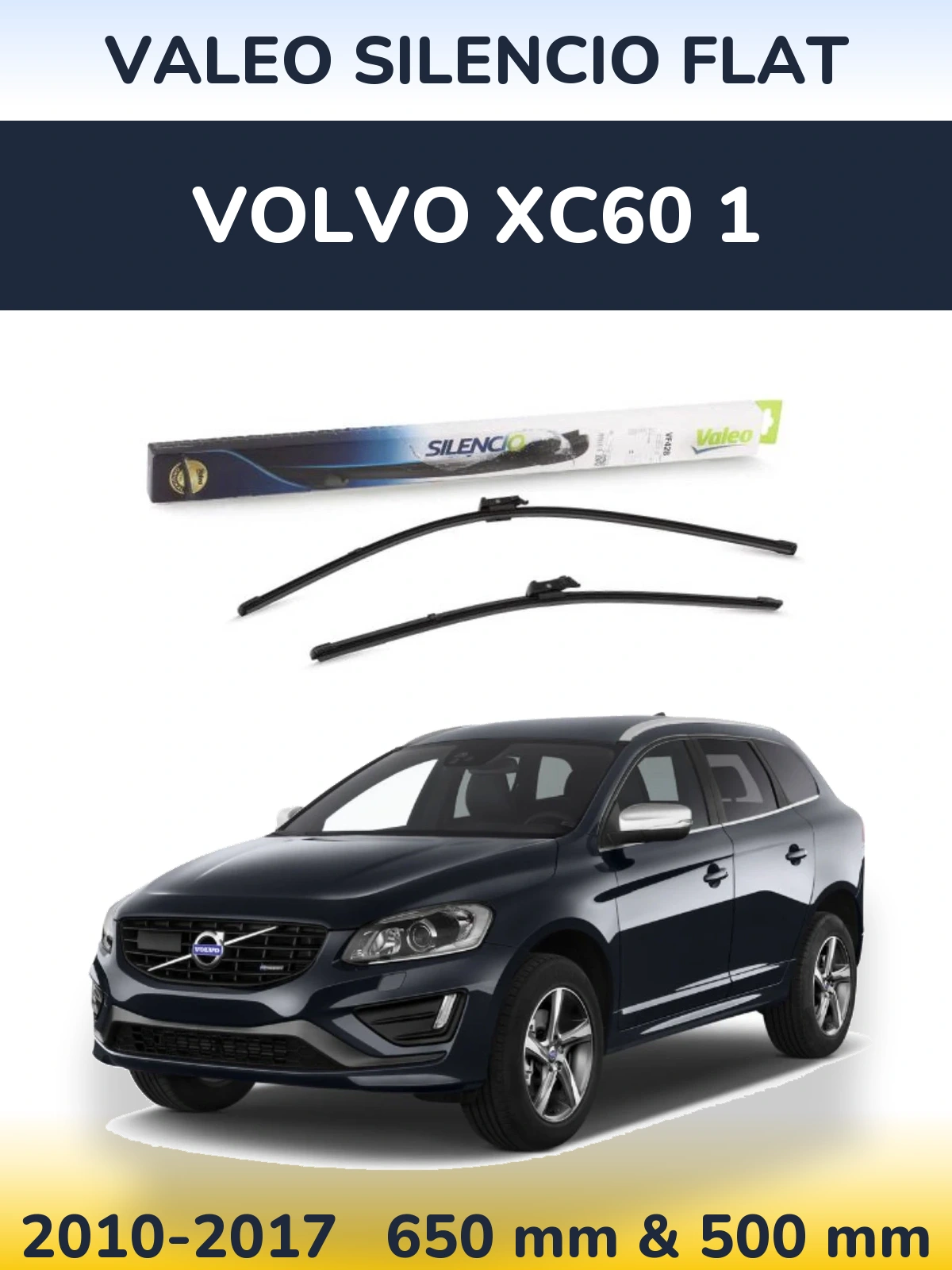 Front wiper blade set Valeo Silencio Flat 650 & 500 mm for Volvo XC60 1 2010-2017
