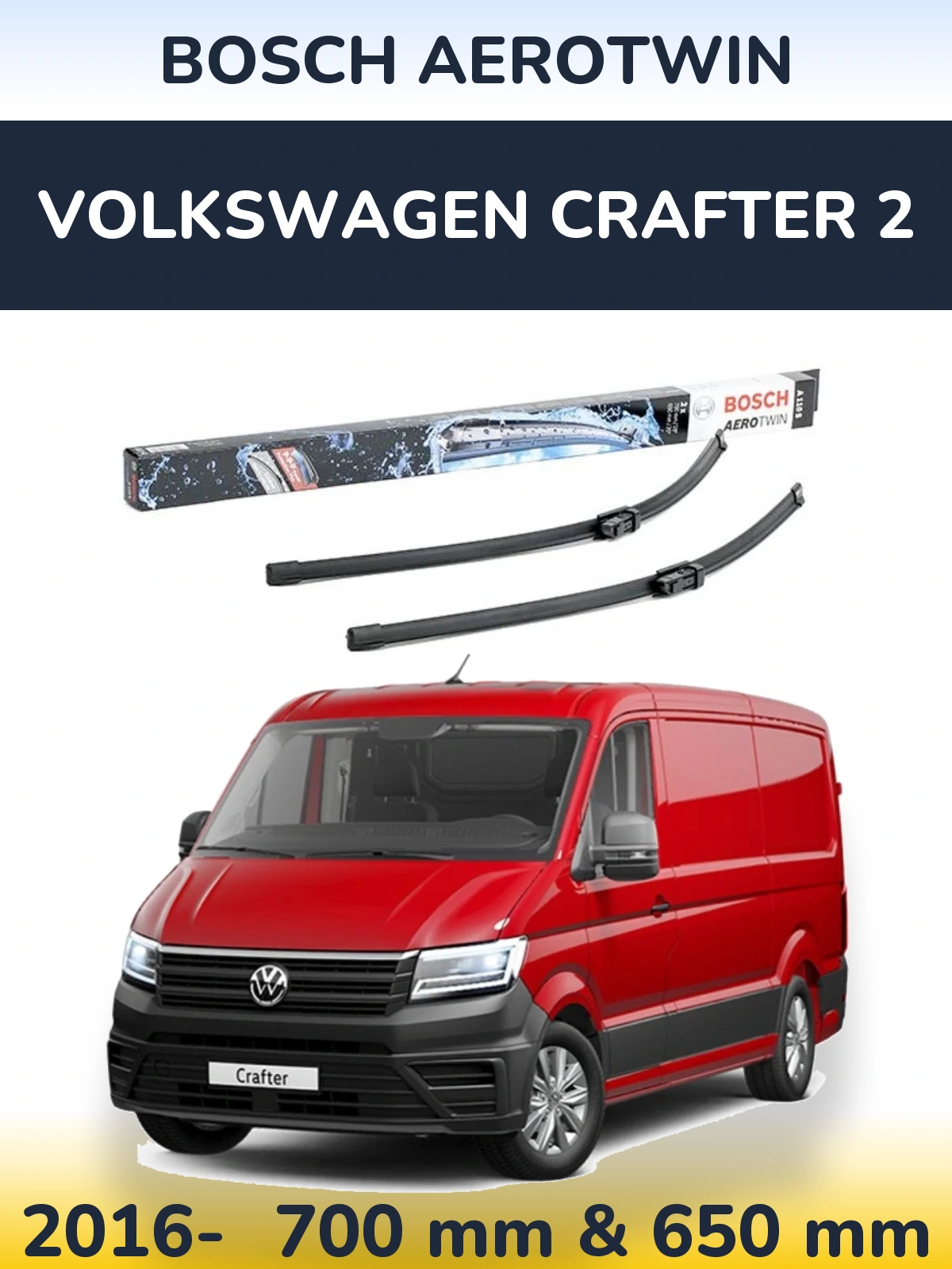 Front wiper blade set BOSCH AeroTwin 700 & 650 mm for Volkswagen Crafter 2 2016-2026