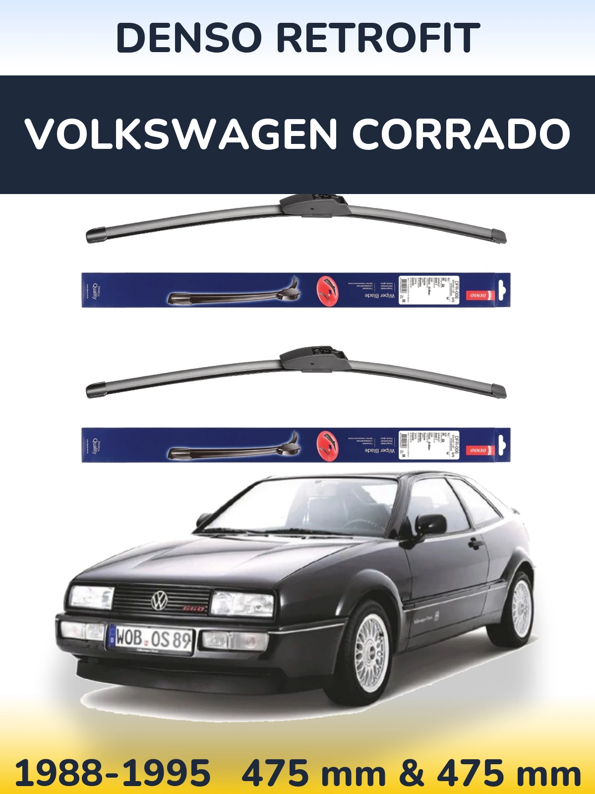 Front wiper blade set Denso Retrofit 475 & 475 mm for Volkswagen Corrado 1988-1995