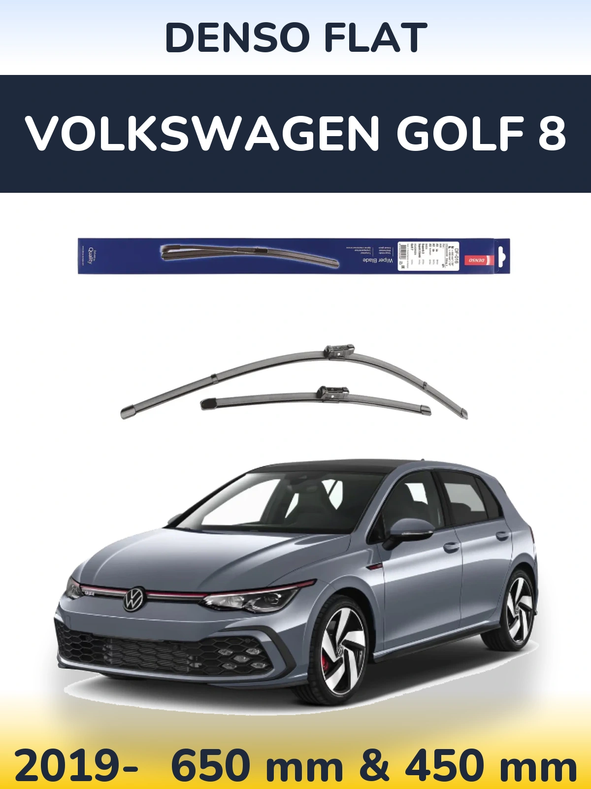 Front wiper blade set Denso Flat 650 & 450 mm for Volkswagen Golf 8 2019-2026