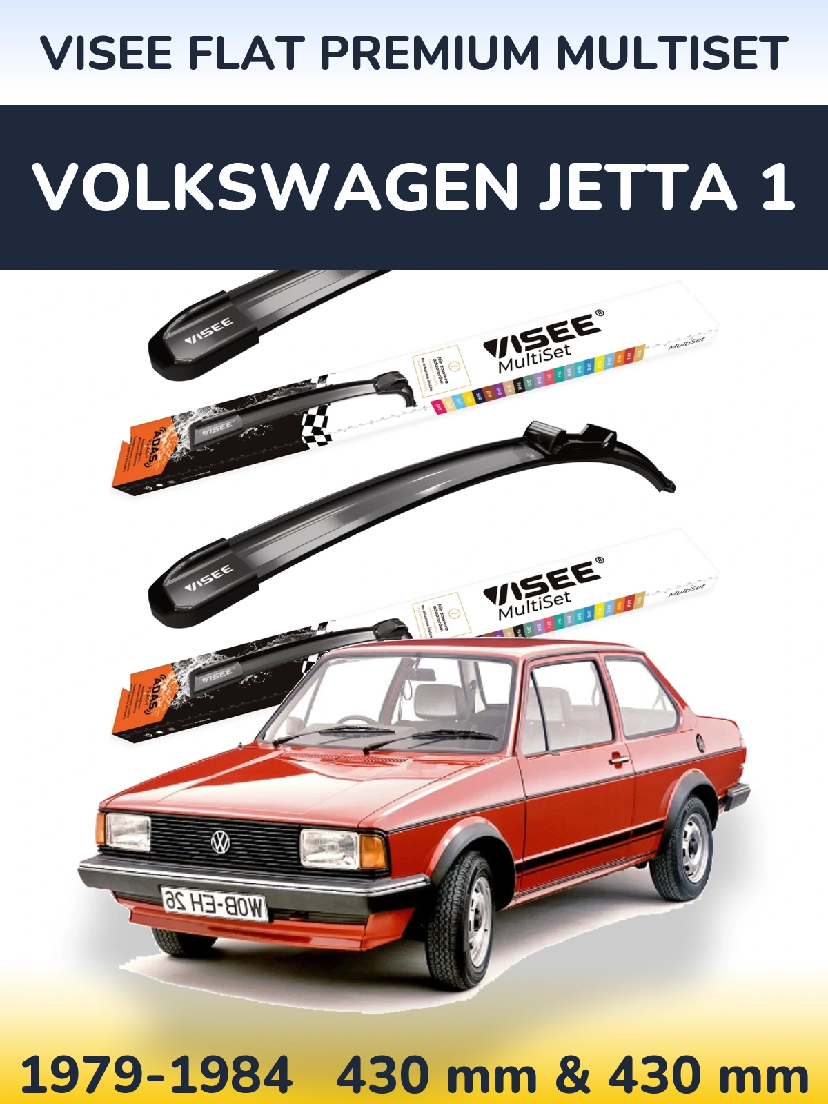 Front wiper blade set VISEE FLAT PREMIUM MultiSet 430 & 430 mm for Volkswagen Jetta 1 1979-1984