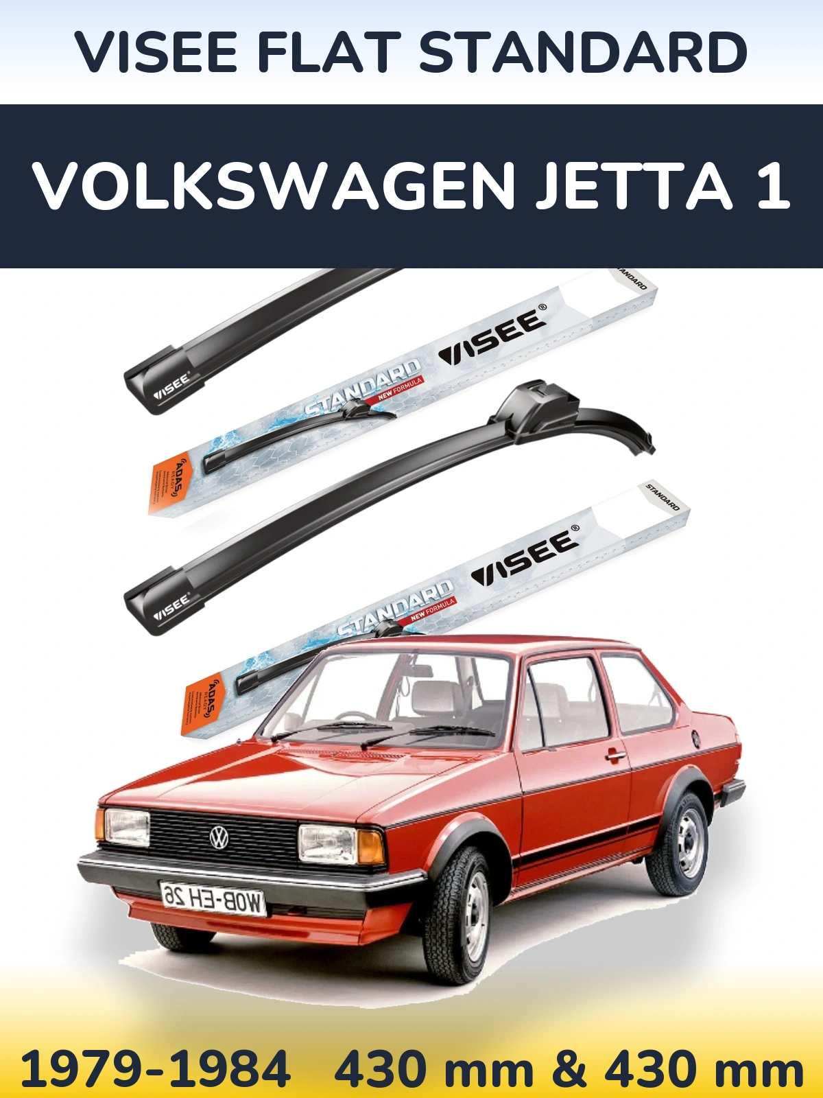 Front wiper blade set VISEE FLAT STANDARD 430 & 430 mm for Volkswagen Jetta 1 1979-1984