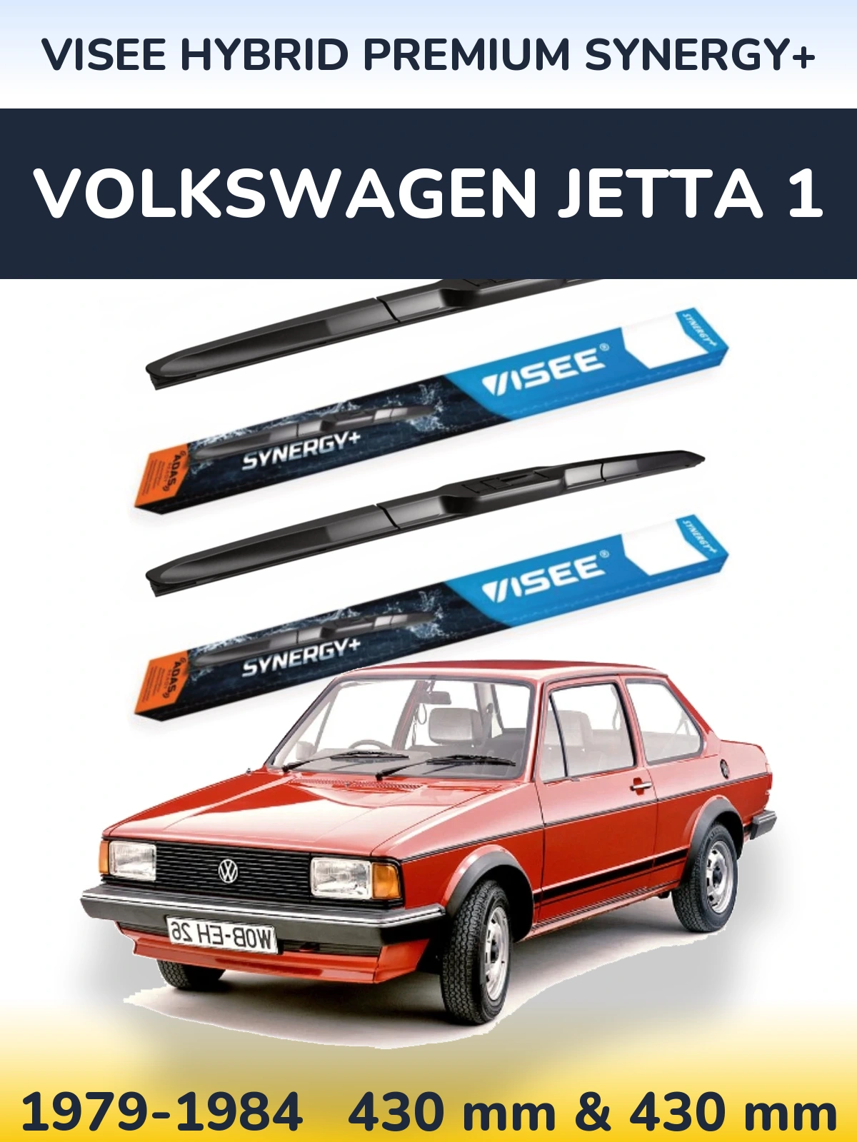 Front wiper blade set VISEE HYBRID PREMIUM SYNERGY+ 430 & 430 mm for Volkswagen Jetta 1 1979-1984