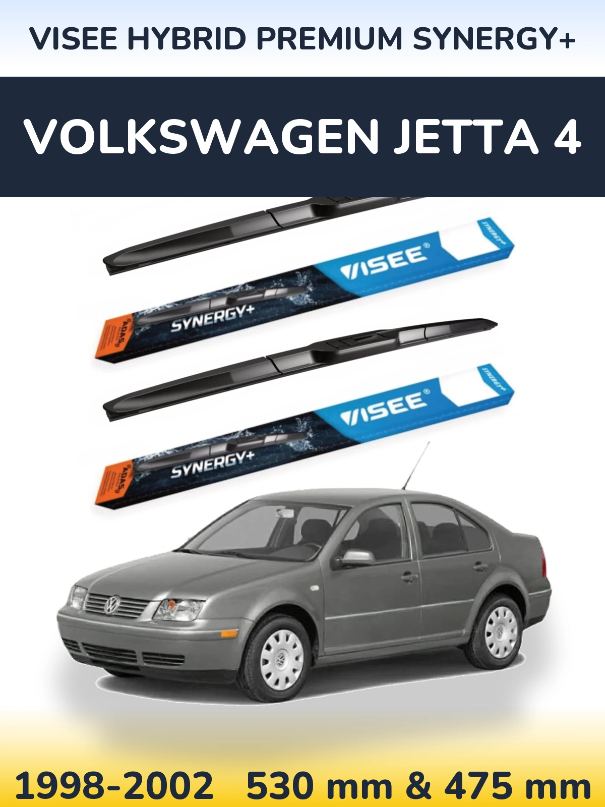 Front wiper blade set VISEE HYBRID PREMIUM SYNERGY+ 530 & 475 mm for Volkswagen Jetta 4 1998-2002