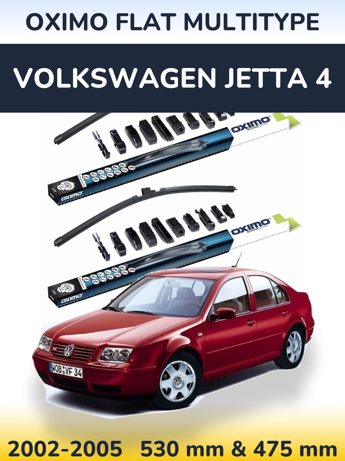 Front wiper blade set Oximo Flat MultiTypee 530 & 475 mm for Volkswagen Jetta 4 2002-2005
