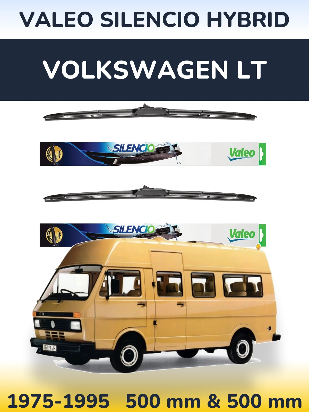 Front wiper blade set Valeo Silencio Hybrid 500 & 500 mm for Volkswagen LT 1975-1995