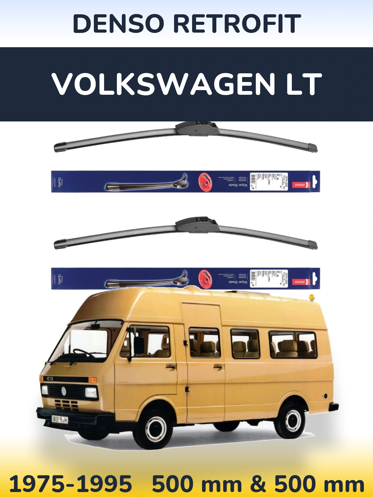 Front wiper blade set Denso Retrofit 500 & 500 mm for Volkswagen LT 1975-1995