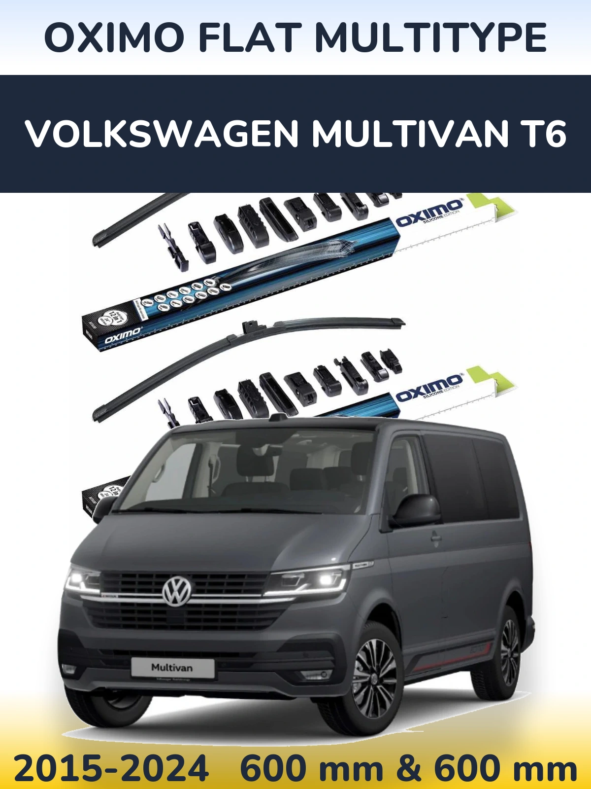 Front wiper blade set Oximo Flat MultiTypee 600 & 600 mm for Volkswagen Multivan T6 2015-2024