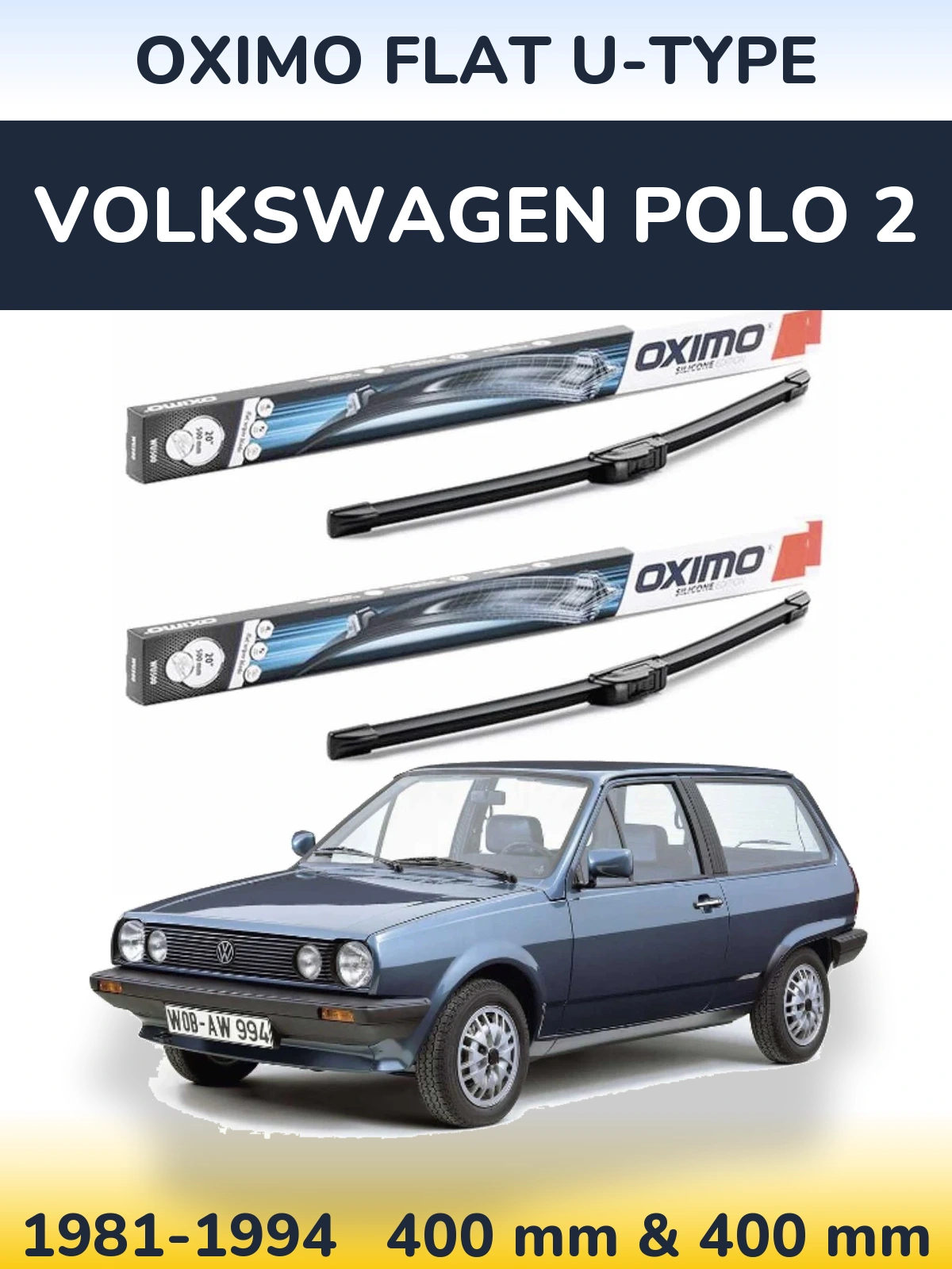 Комплект передних дворников Oximo Flat U-type 400 & 400 мм для Volkswagen Polo 2 1981-1994