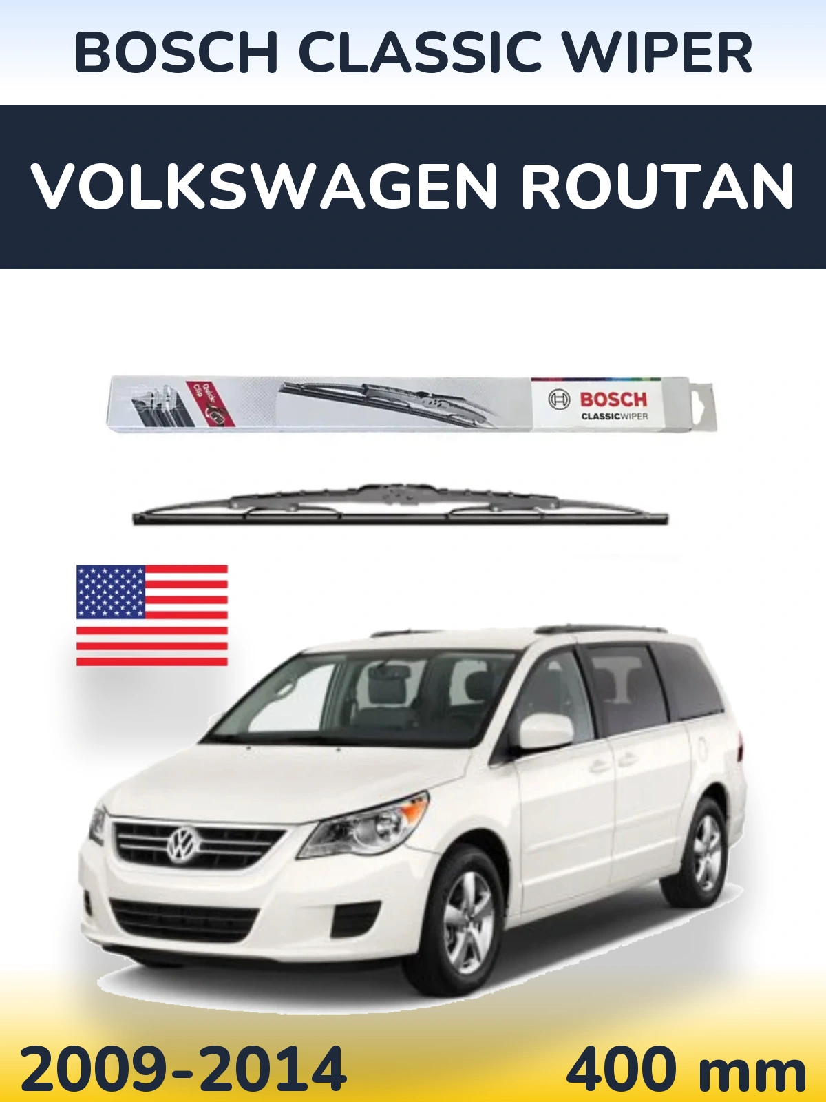 Rear wiper blade BOSCH Classic Wiper 400 mm for Volkswagen Routan 2009-2014