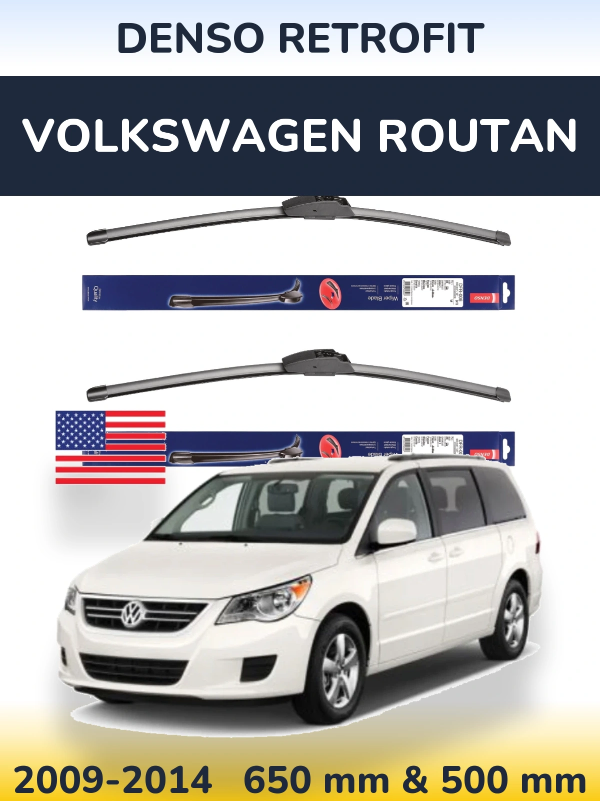 Front wiper blade set Denso Retrofit 650 & 500 mm for Volkswagen Routan 2009-2014
