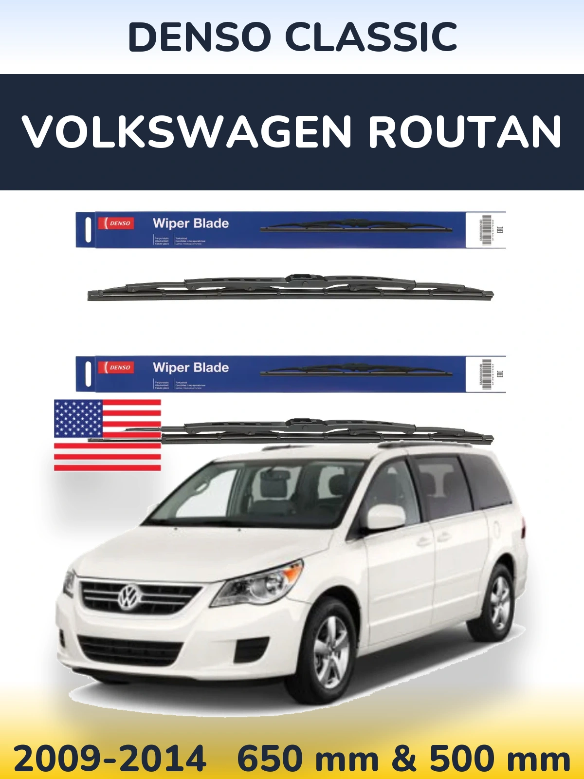 Front wiper blade set Denso Classic 650 & 500 mm for Volkswagen Routan 2009-2014
