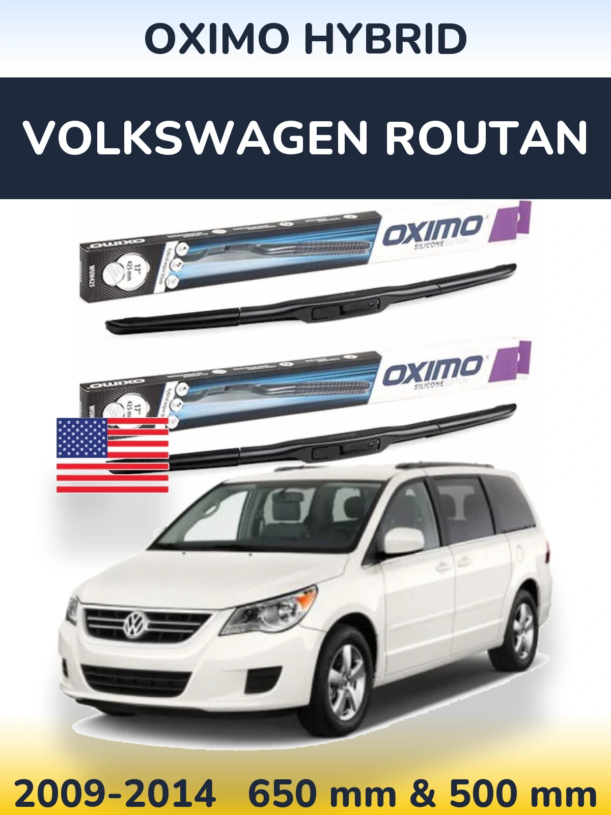 Front wiper blade set Oximo Hybrid 650 & 500 mm for Volkswagen Routan 2009-2014