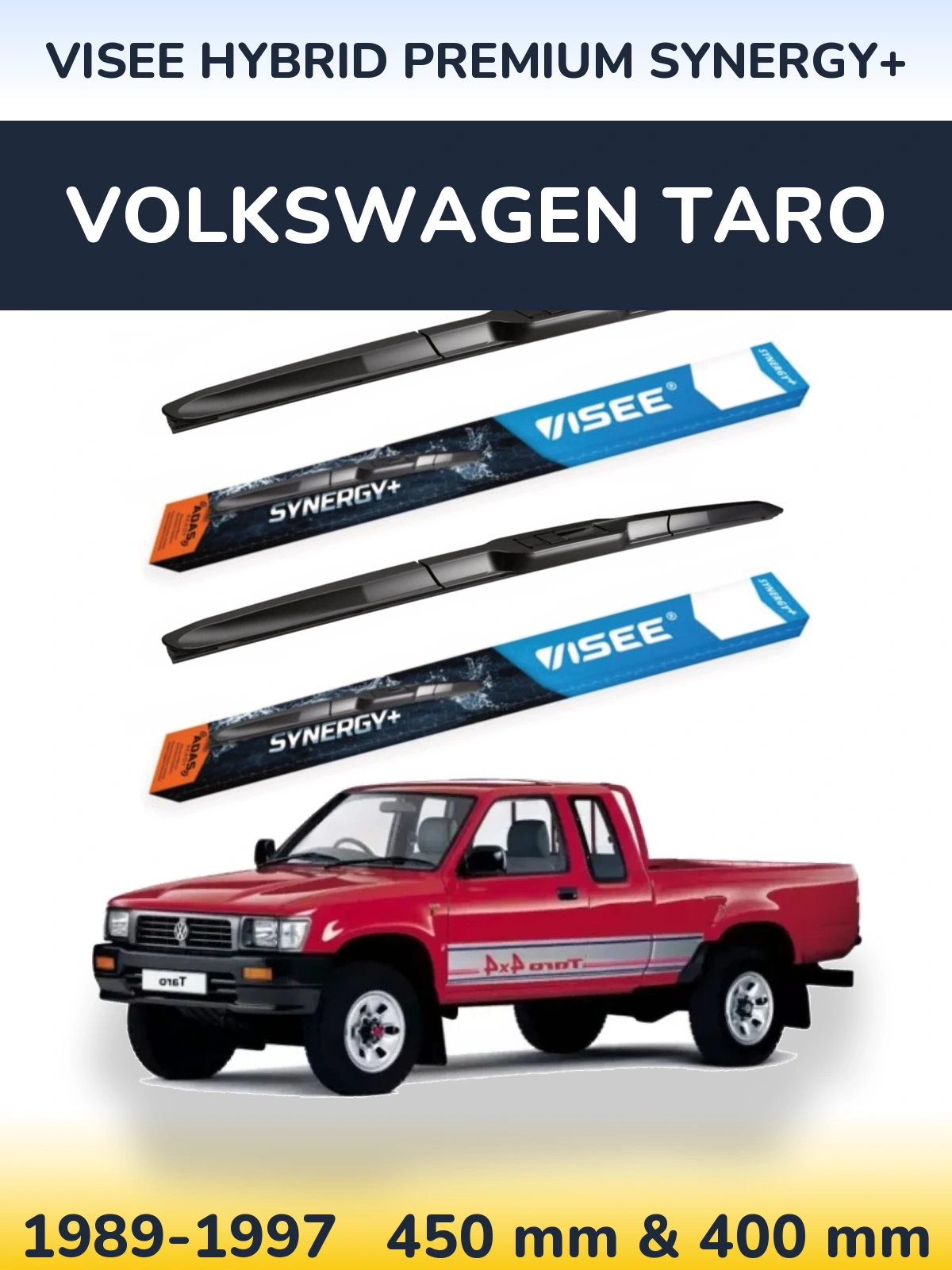 Front wiper blade set VISEE HYBRID PREMIUM SYNERGY+ 450 & 400 mm for Volkswagen Taro 1989-1997