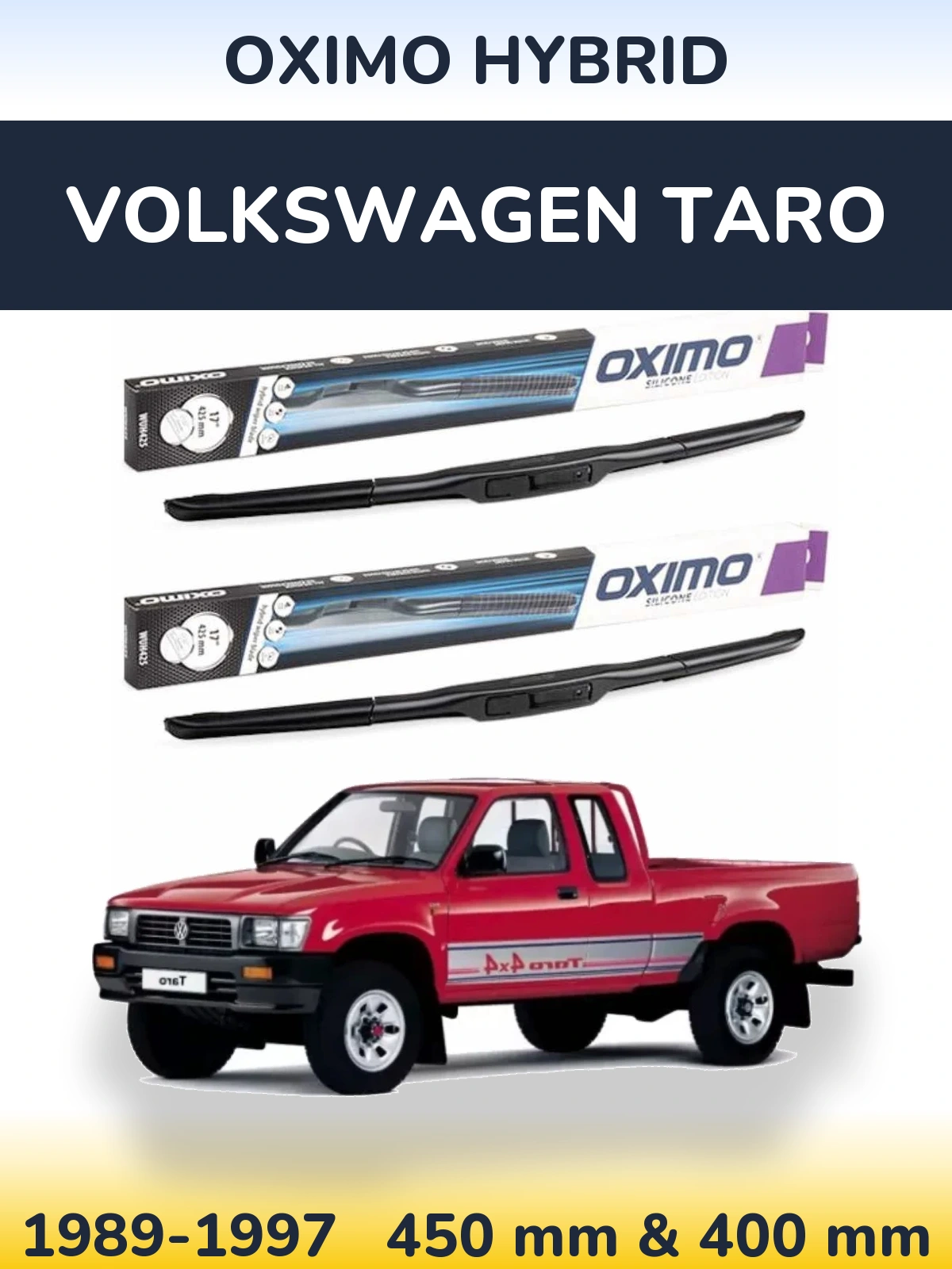 Front wiper blade set Oximo Hybrid 450 & 400 mm for Volkswagen Taro 1989-1997