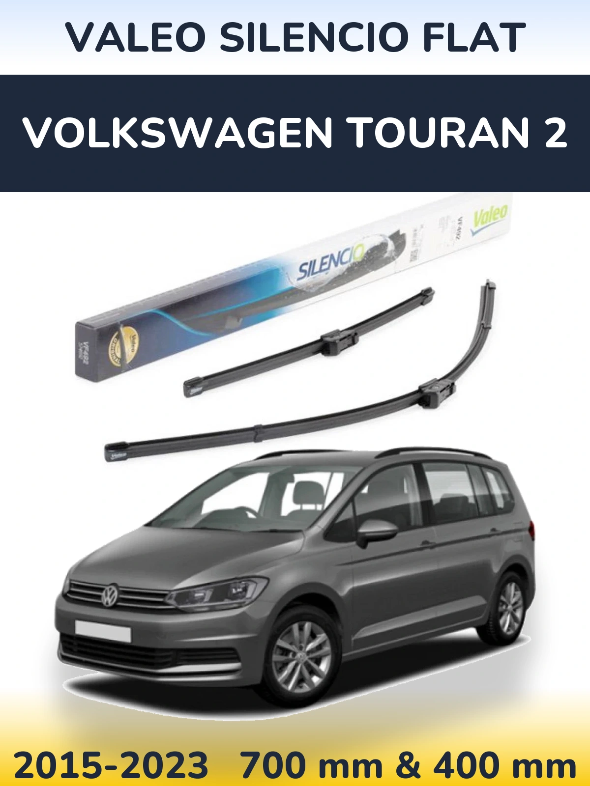 Front wiper blade set Valeo Silencio Flat 700 & 400 mm for Volkswagen Touran 2 2015-2023