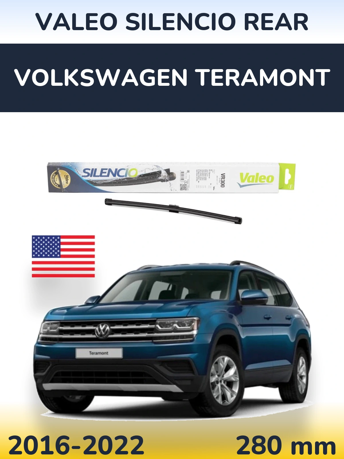 Rear wiper blade Valeo Silencio Rear 285 mm for Volkswagen Teramont 2016-2022