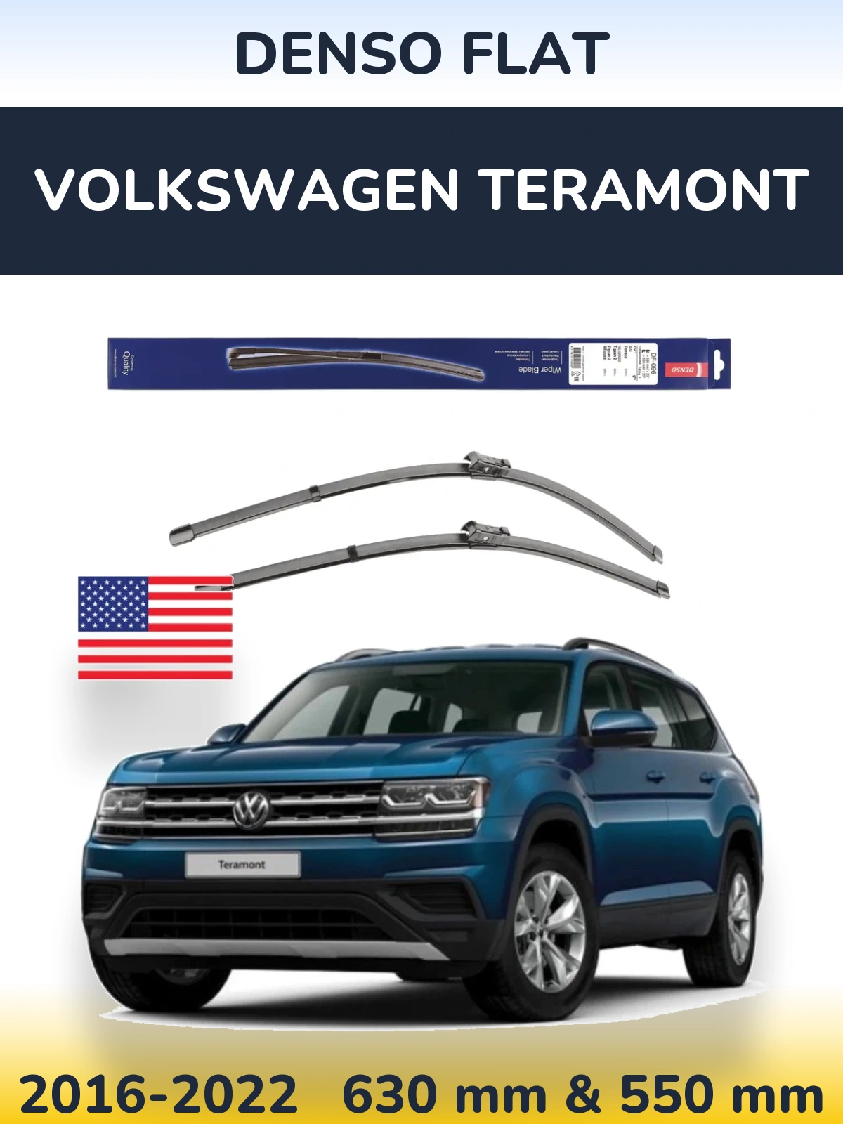 Front wiper blade set Denso Flat 630 & 550 mm for Volkswagen Teramont 2016-2022