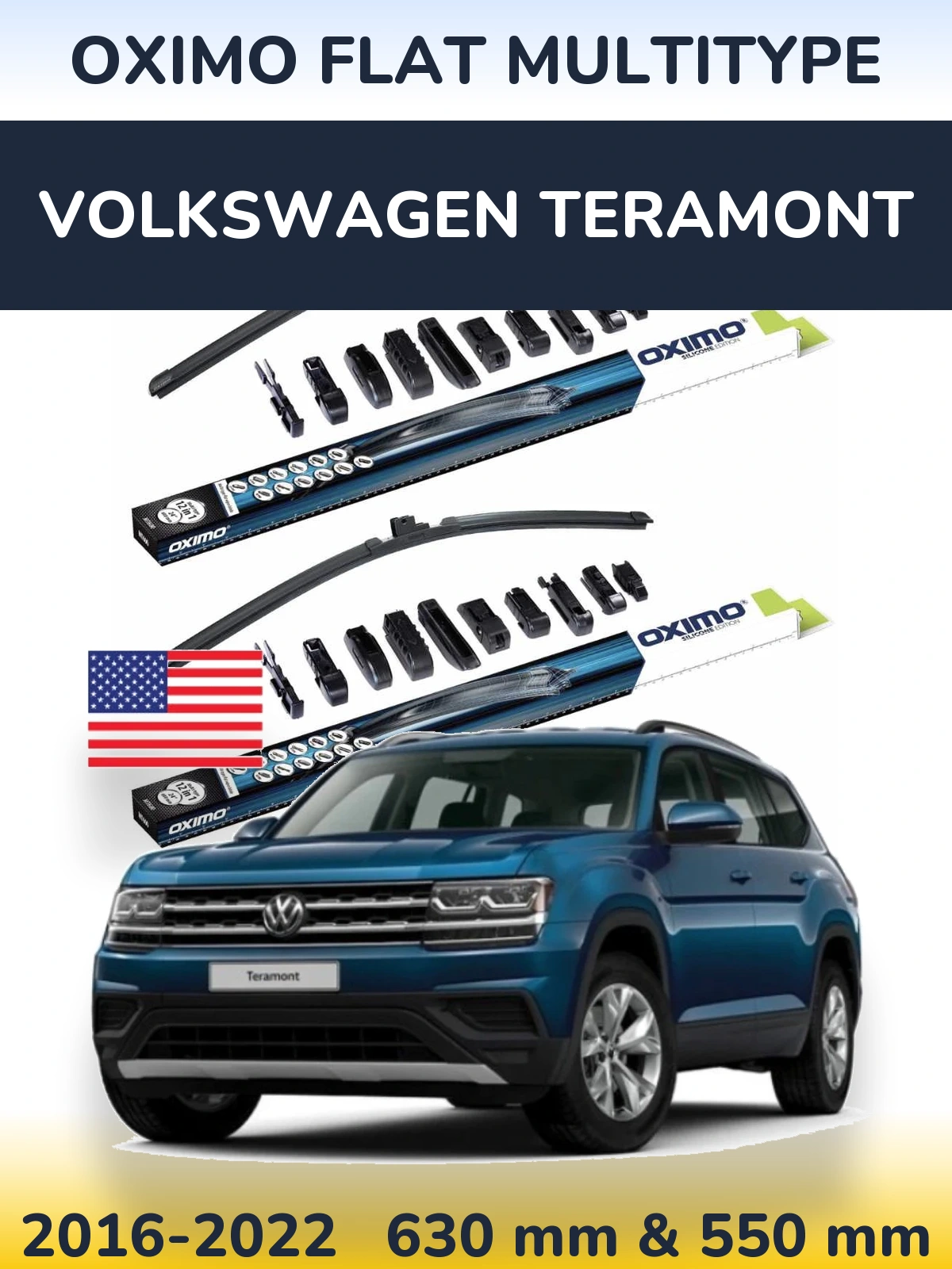 Front wiper blade set Oximo Flat MultiTypee 600 & 550 mm for Volkswagen Teramont 2016-2022