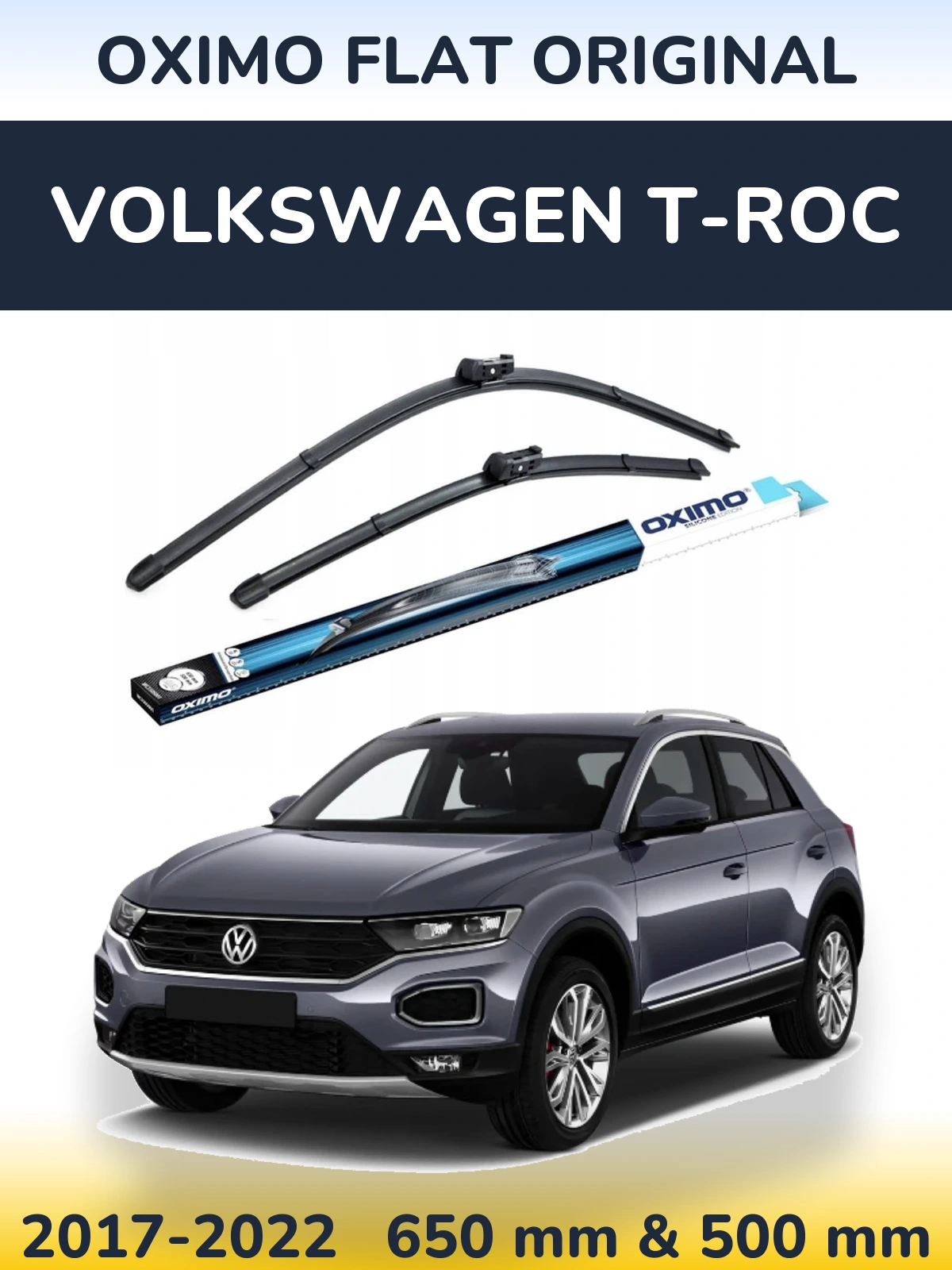 Front wiper blade set Oximo Flat Original 650 & 500 mm for Volkswagen T-Roc 2017-2022