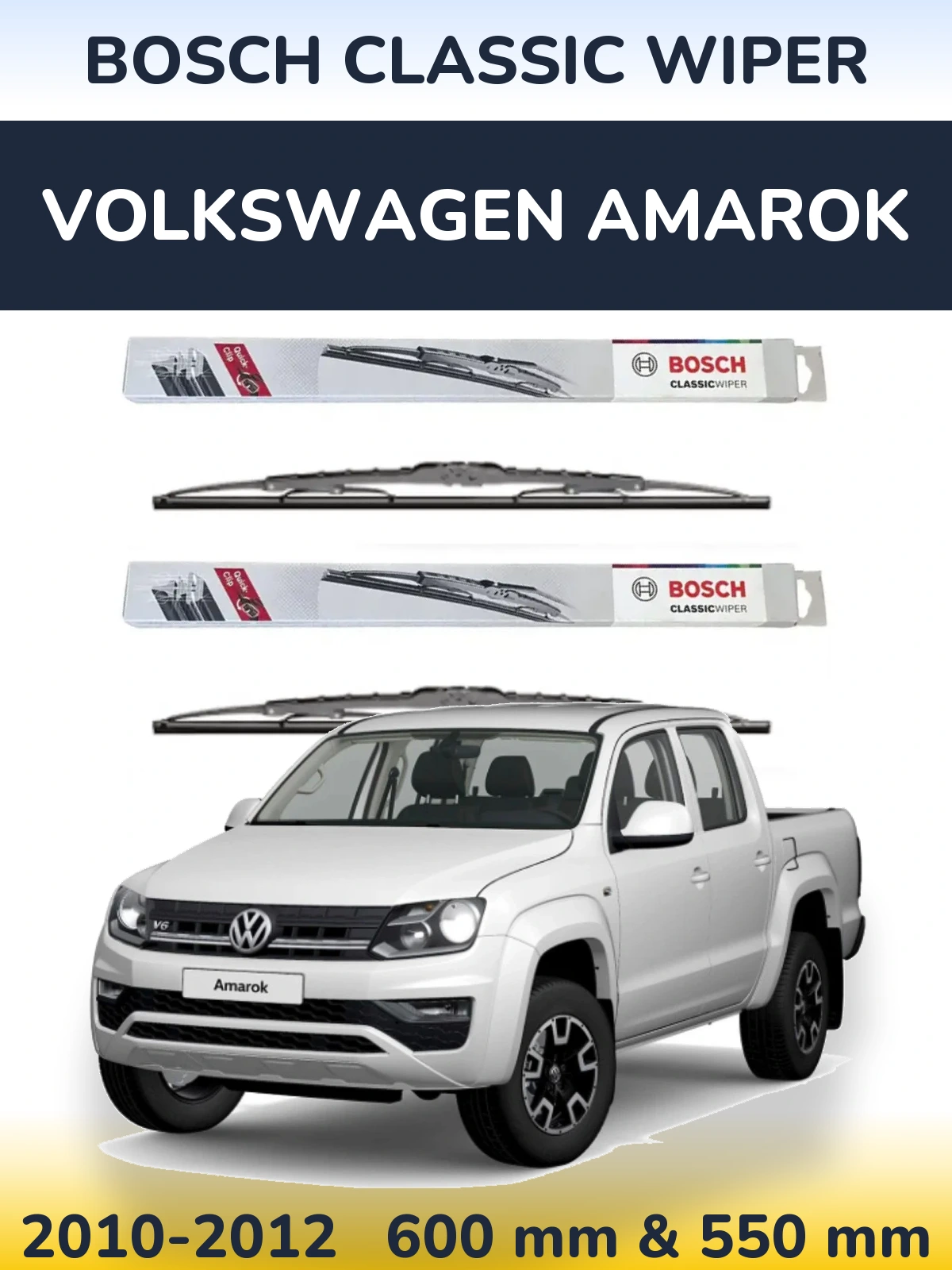 Front wiper blade set BOSCH Classic Wiper 600 & 550 mm for Volkswagen Amarok 2010-2012