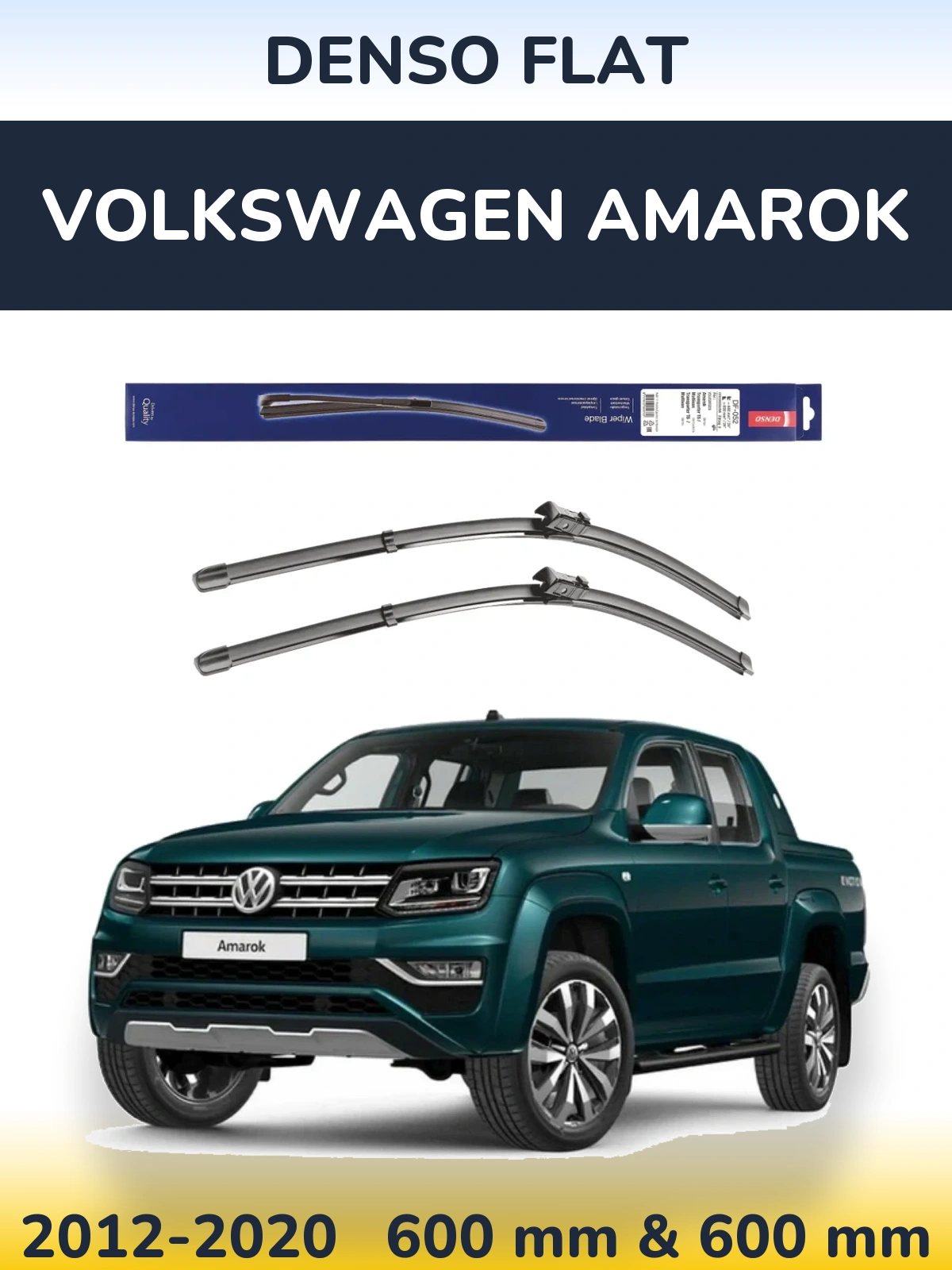 Front wiper blade set Denso Flat 600 & 600 mm for Volkswagen Amarok 2012-2020