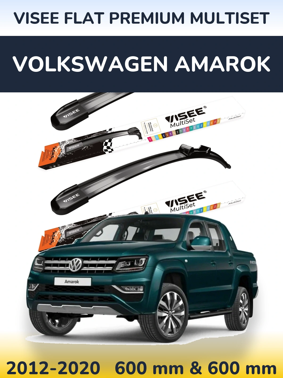 Front wiper blade set VISEE FLAT PREMIUM MultiSet 600 & 600 mm for Volkswagen Amarok 2012-2020