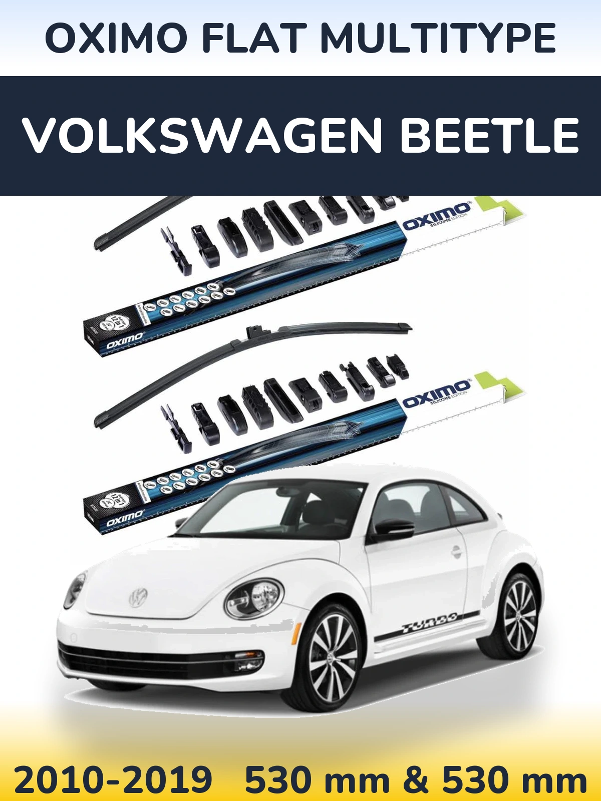 Комплект передних дворников Oximo Flat MultiТипe 530 & 530 мм для Volkswagen Beetle 2010-2019