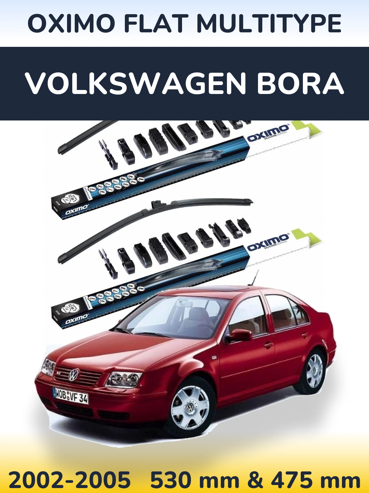 Front wiper blade set Oximo Flat MultiTypee 530 & 475 mm for Volkswagen Bora 2002-2005