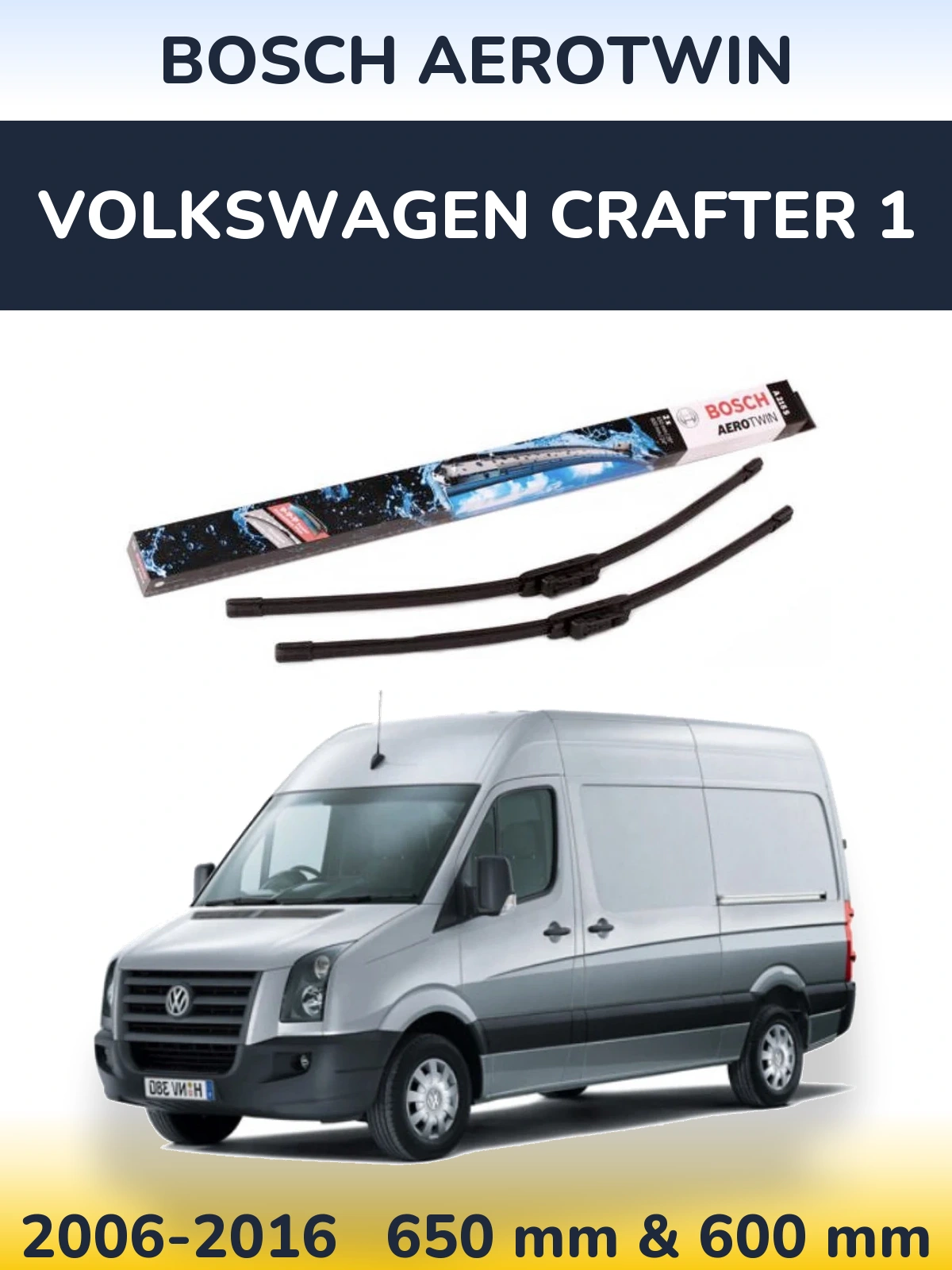 Комплект передніх щіток BOSCH AeroTwin 650 & 600 мм для Volkswagen Crafter 1 2006-2016