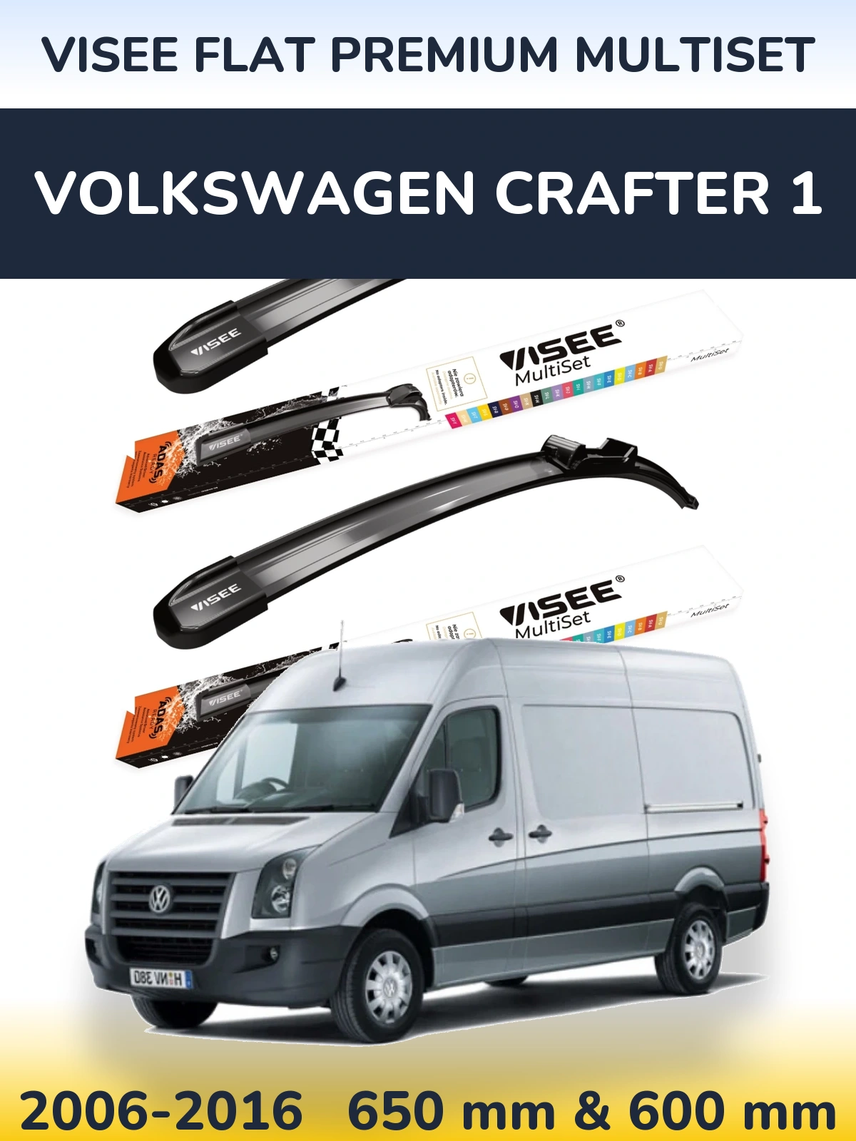 Front wiper blade set VISEE FLAT PREMIUM MultiSet 650 & 600 mm for Volkswagen Crafter 1 2006-2016