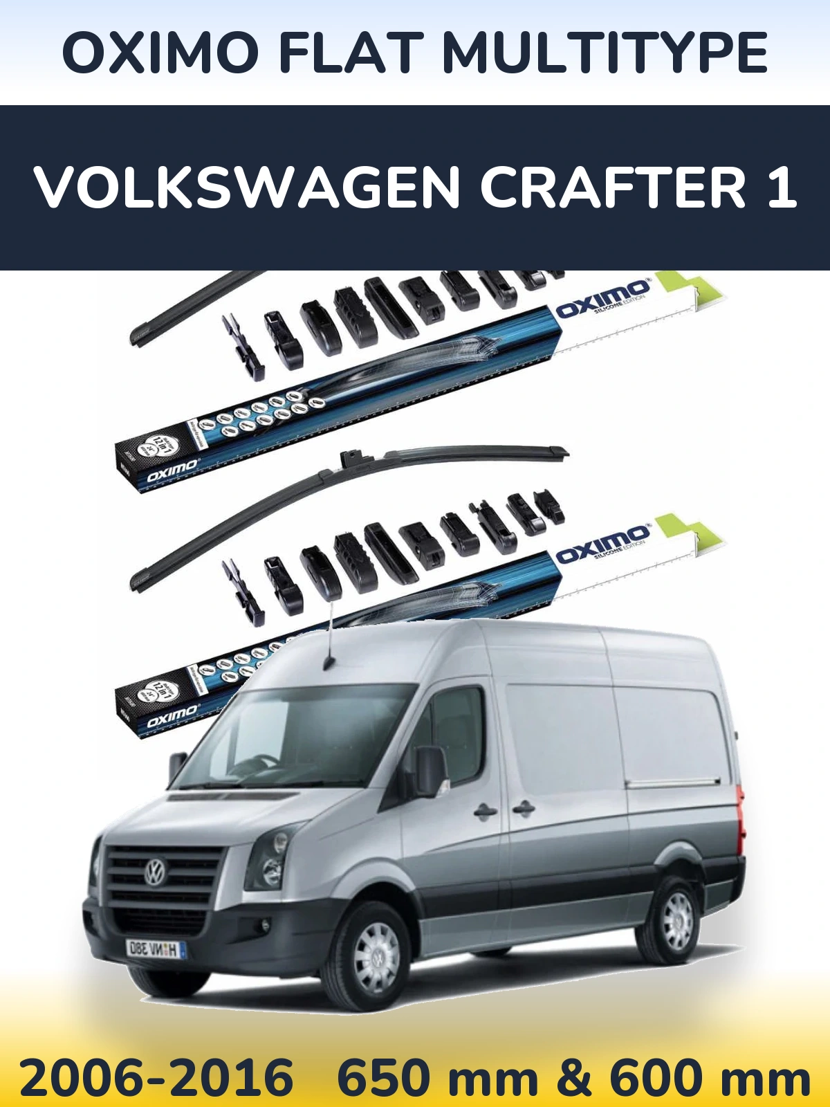 Комплект передних дворников Oximo Flat MultiТипe 650 & 600 мм для Volkswagen Crafter 1 2006-2016