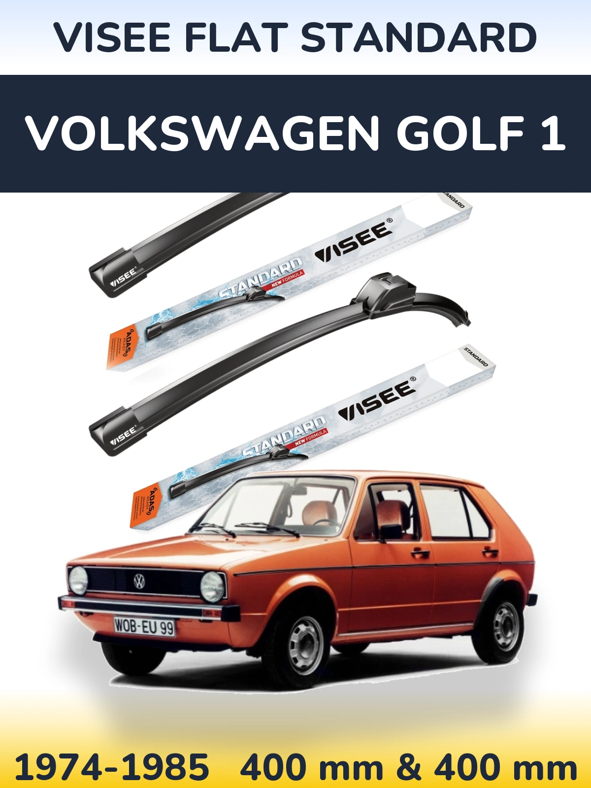 Front wiper blade set VISEE FLAT STANDARD 400 & 400 mm for Volkswagen Golf 1 1974-1985