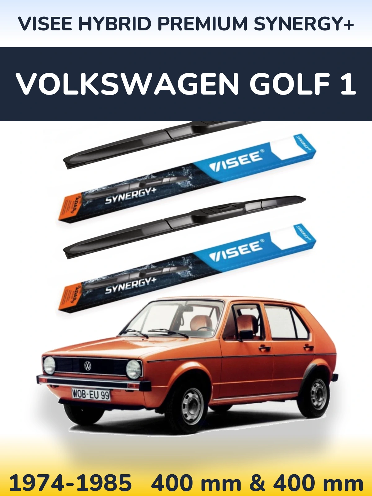 Front wiper blade set VISEE HYBRID PREMIUM SYNERGY+ 400 & 400 mm for Volkswagen Golf 1 1974-1985