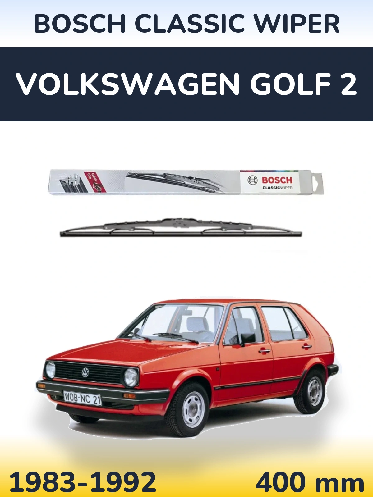 Rear wiper blade BOSCH Classic Wiper 400 mm for Volkswagen Golf 2 1983-1992