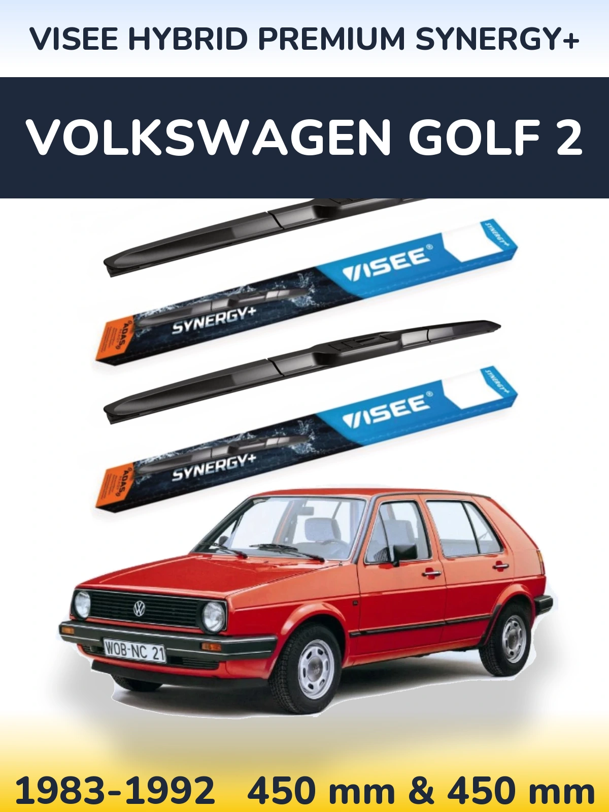 Front wiper blade set VISEE HYBRID PREMIUM SYNERGY+ 450 & 450 mm for Volkswagen Golf 2 1983-1992