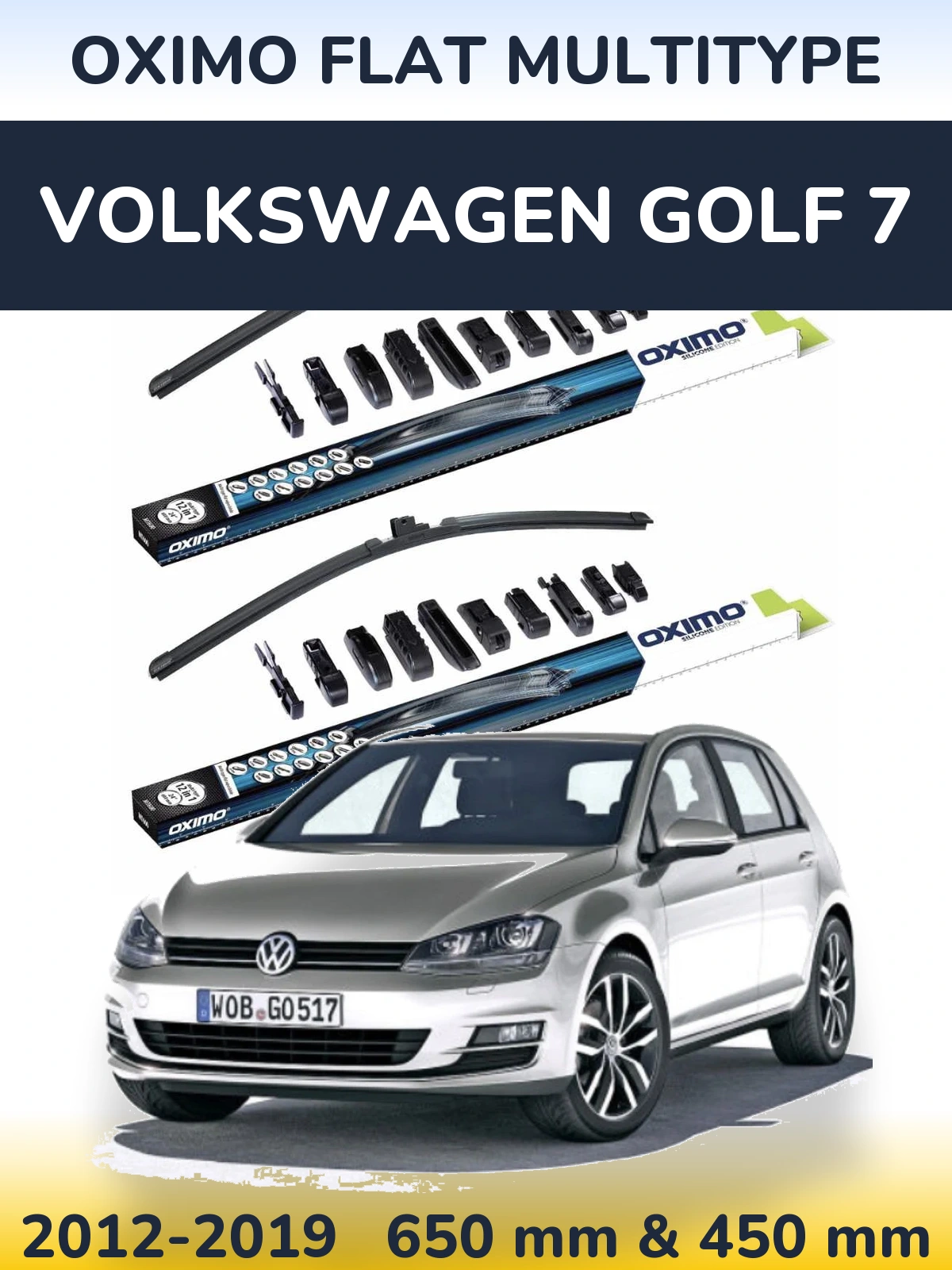 Front wiper blade set Oximo Flat MultiTypee 650 & 450 mm for Volkswagen Golf 7 2012-2019