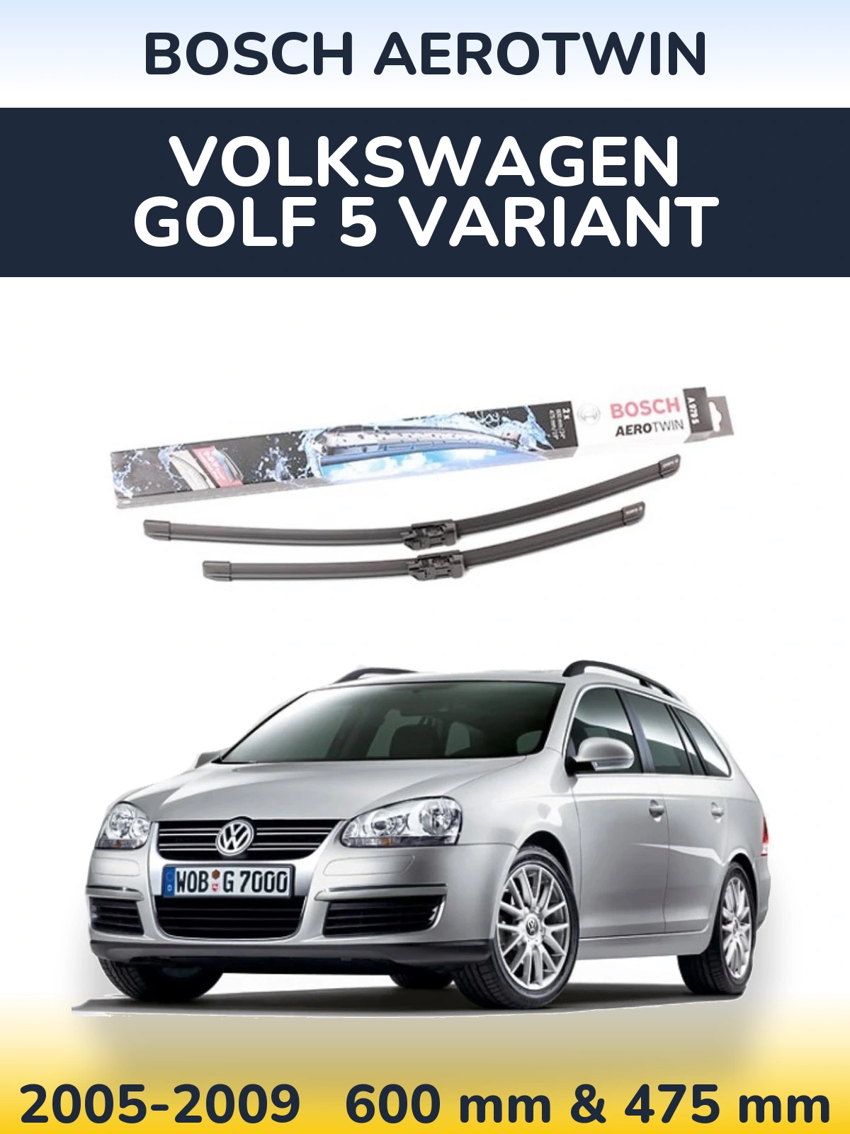 Комплект передних дворников BOSCH AeroTwin 600 & 475 мм для Volkswagen Golf 5 Variant 2005-2009