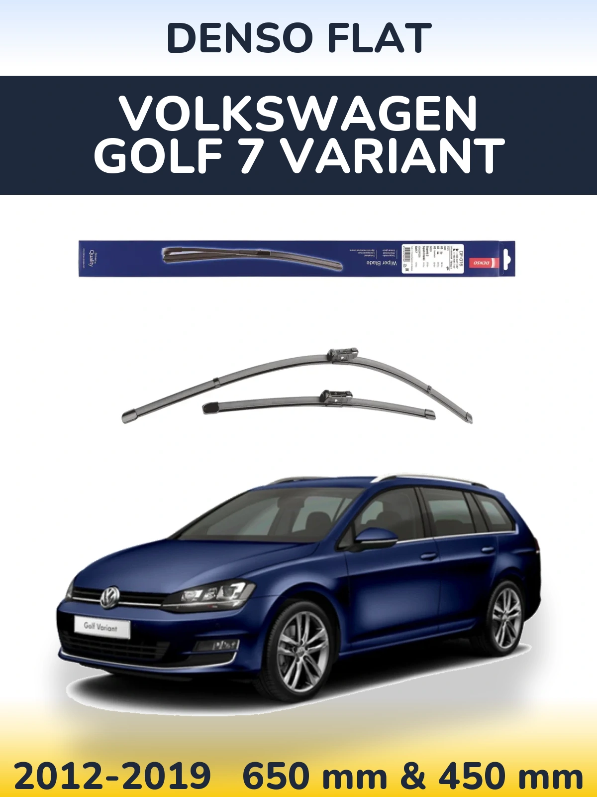 Front wiper blade set Denso Flat 650 & 450 mm for Volkswagen Golf 7 Variant 2012-2019